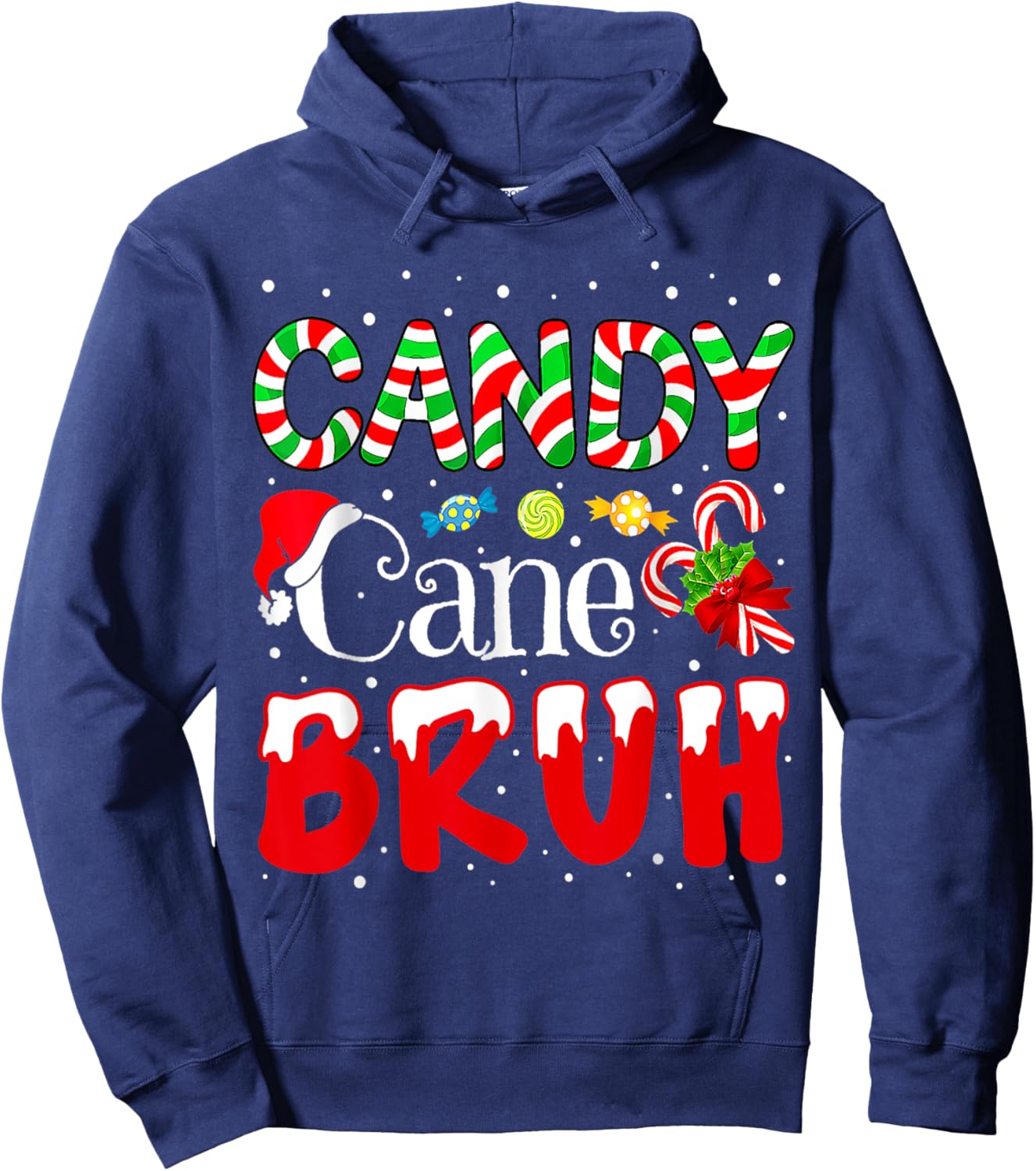 Candy Cane Bruh Christmas Love Candy Boys Girls Kids Xmas Hoodie - Hoodie | Navy