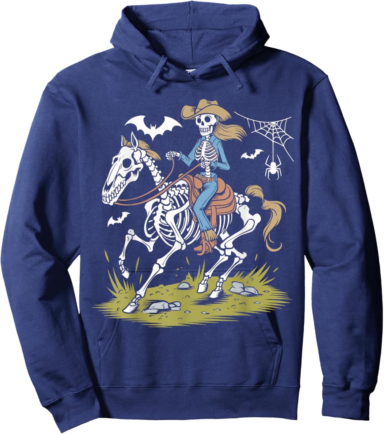 Funny Cowgirl Skeleton Riding Horse Spooky Halloween Western Hoodie - Hoodie | Navy