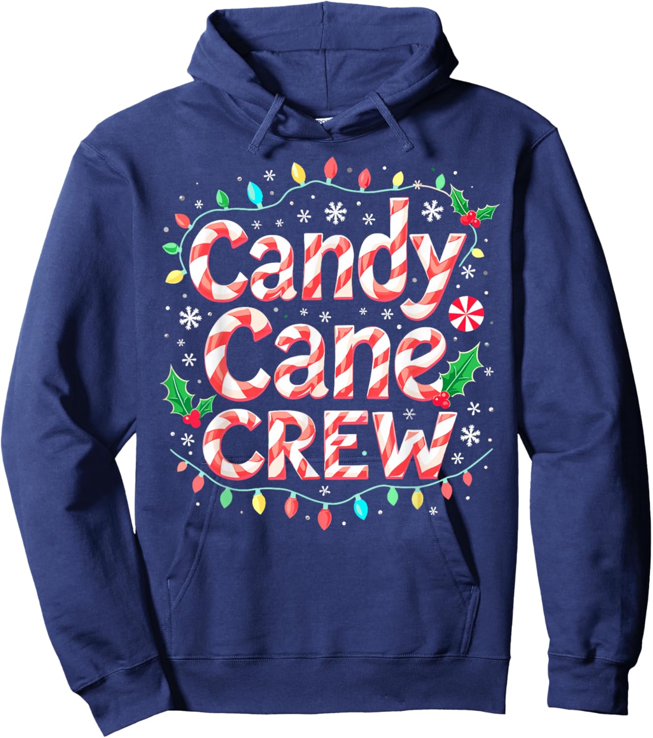 Candy Cane Crew Christmas Lights Funny Xmas Party Hoodie - Hoodie | Navy
