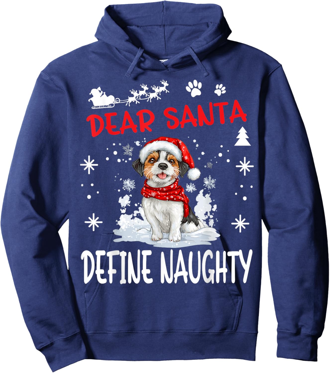 Cute Russell Terrier Dog Christmas Dear Santa Define Naughty Hoodie - Hoodie | Navy
