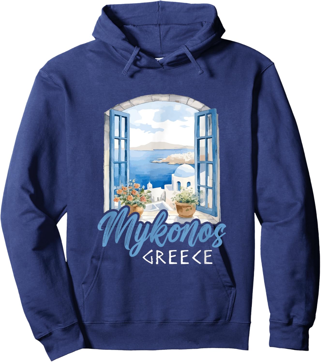 Greek Island Mykonos Greece Island Town Holiday Vacation Hoodie - Hoodie | Navy