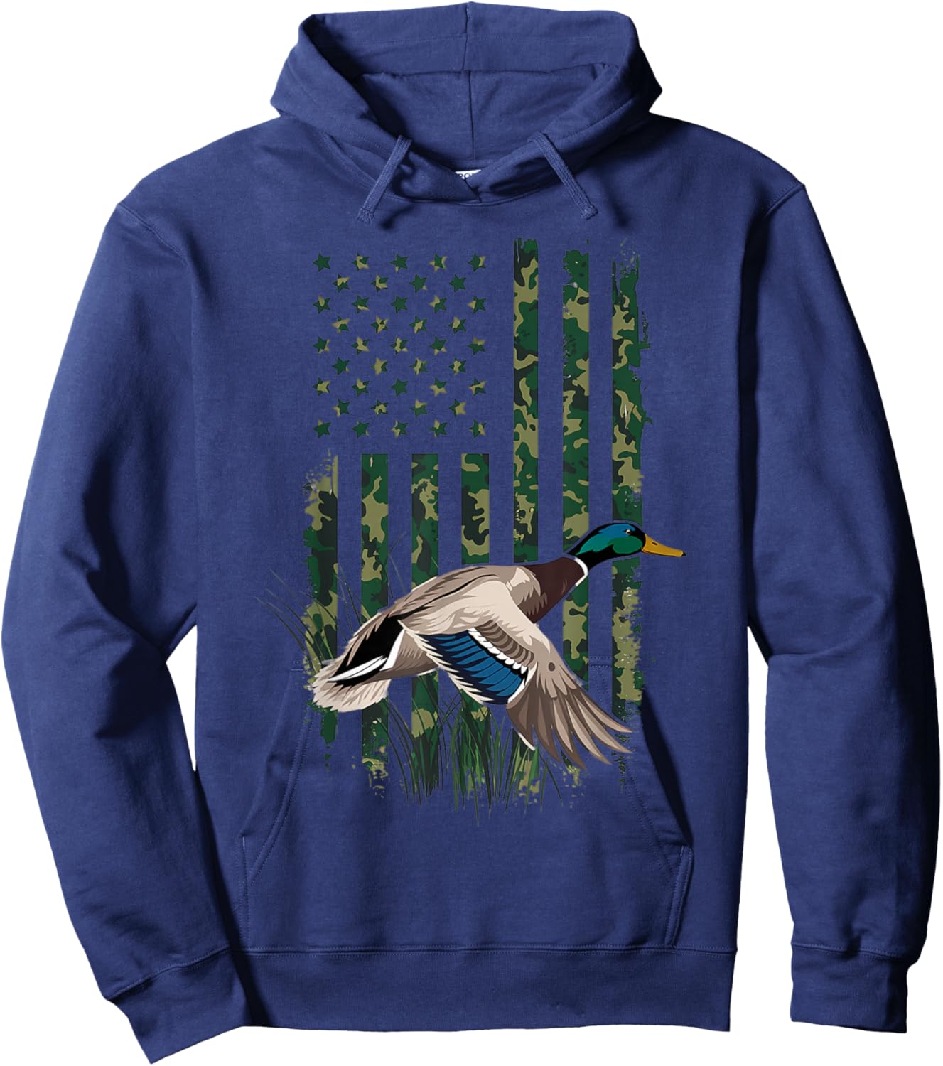 Waterfowl Duck Hunting Shirt Men Kids Boys Hunters Camo Flag Hoodie - Hoodie | Navy