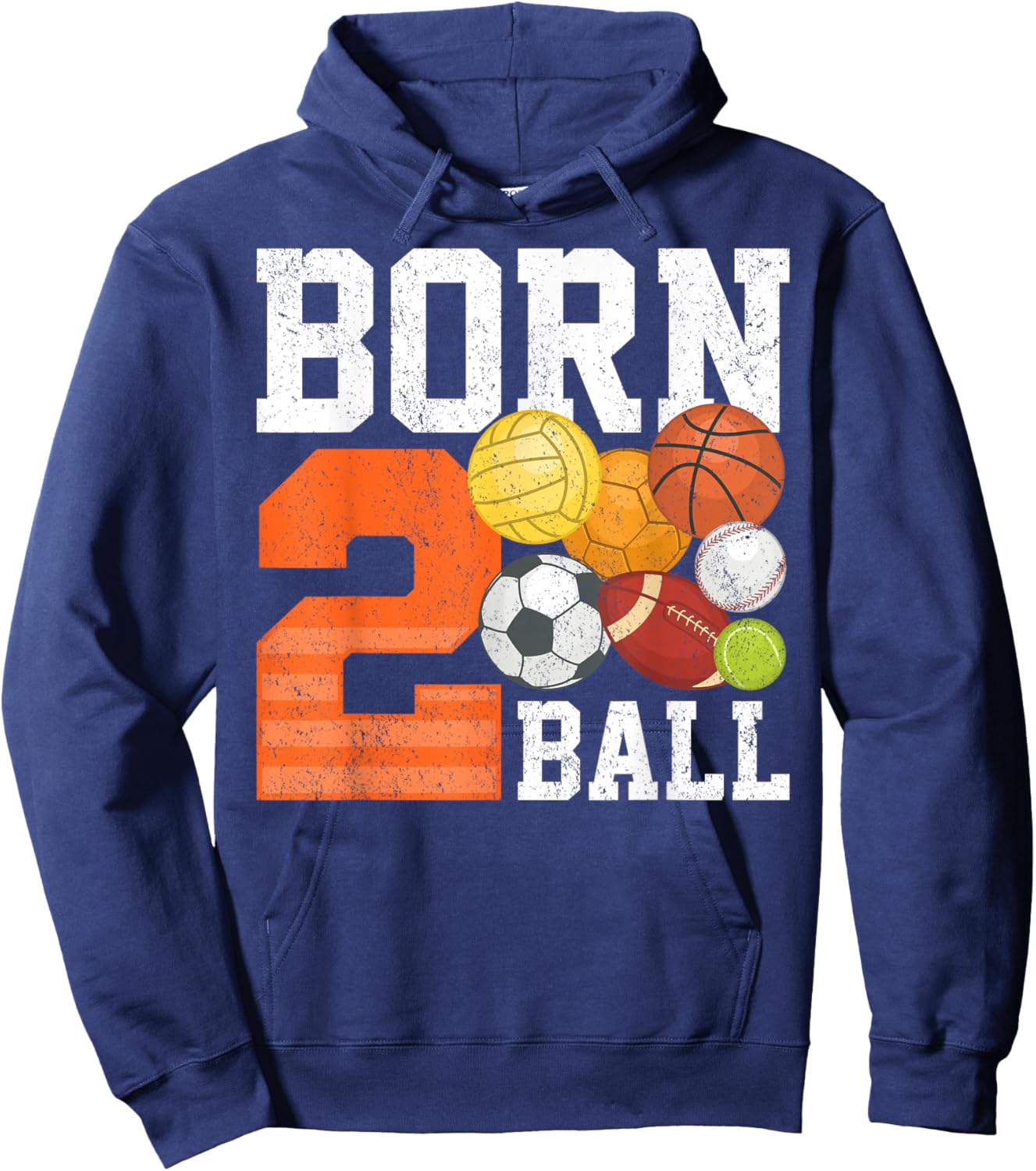 Born 2nd Ball Birthday Sport Ball Theme 2 Year Old Kids Hoodie - Hoodie | Navy