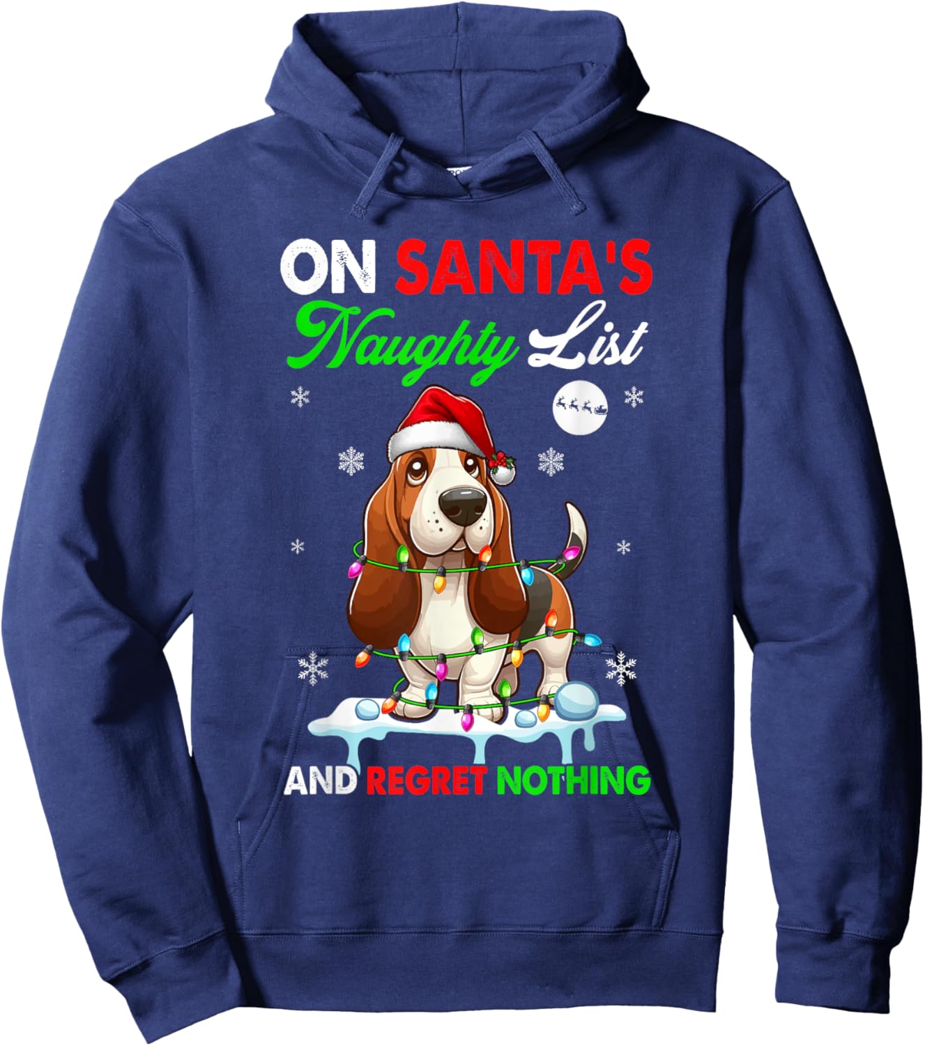 On Santa's Xmas Naughty List Regret Nothing Basset Hound Hoodie - Hoodie | Navy