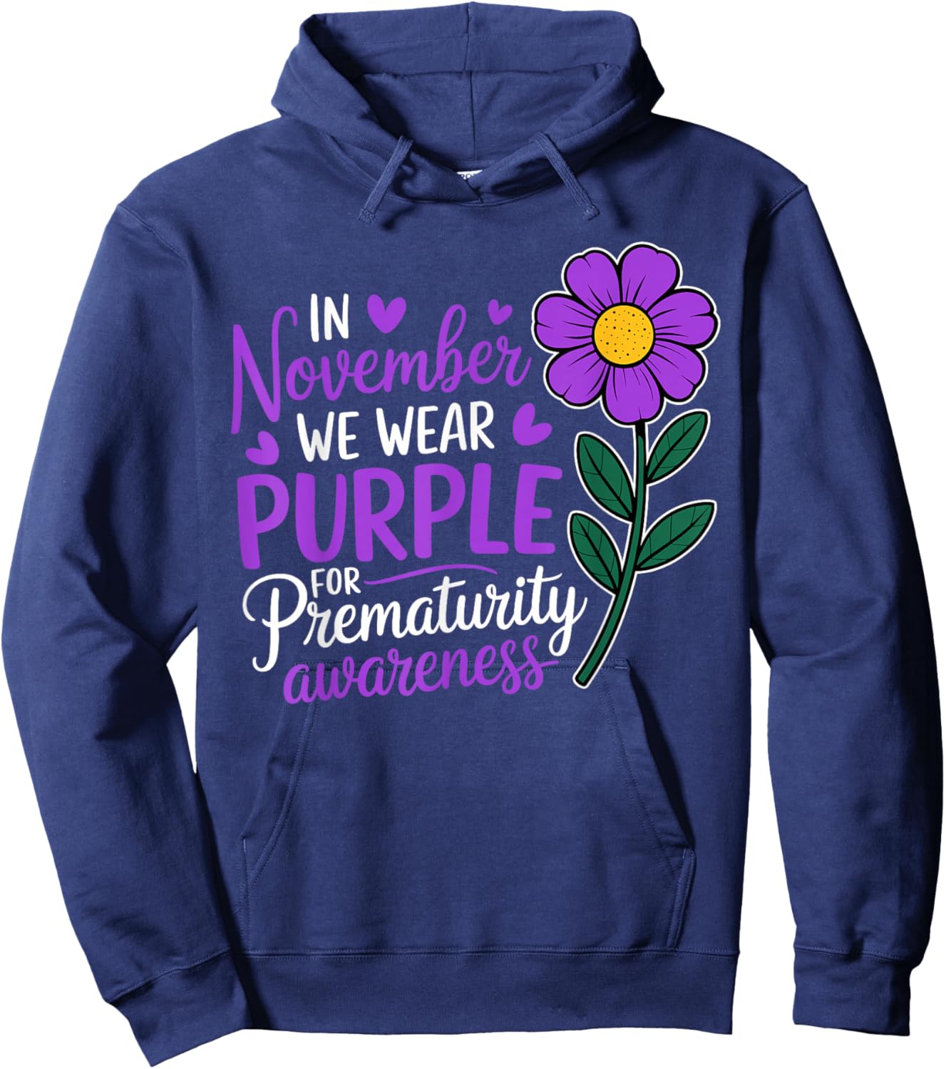 Sunflowers Prematurity Awareness In November We Wear Purple Hoodie - Hoodie | Navy