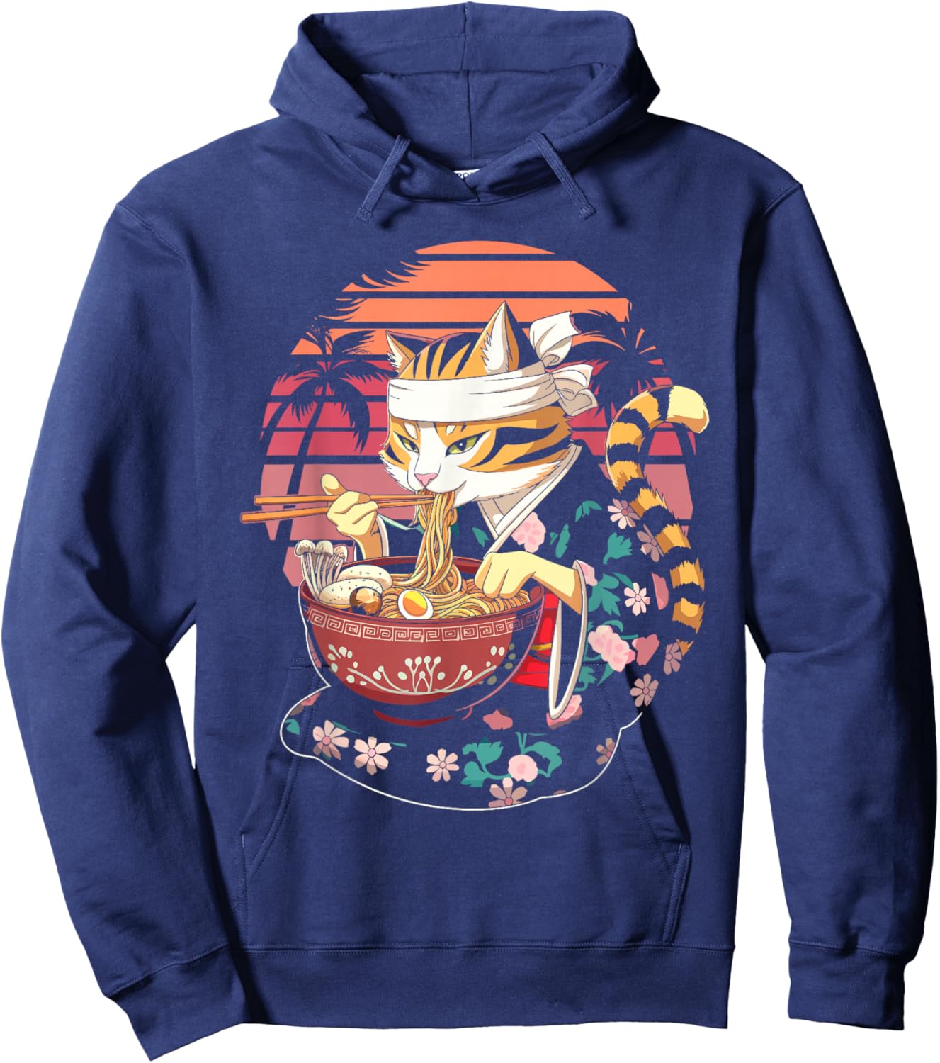 Ramen Cat Sunset Kawaii Cat Anime Ramen Noodles Japan Hoodie - Hoodie | Navy