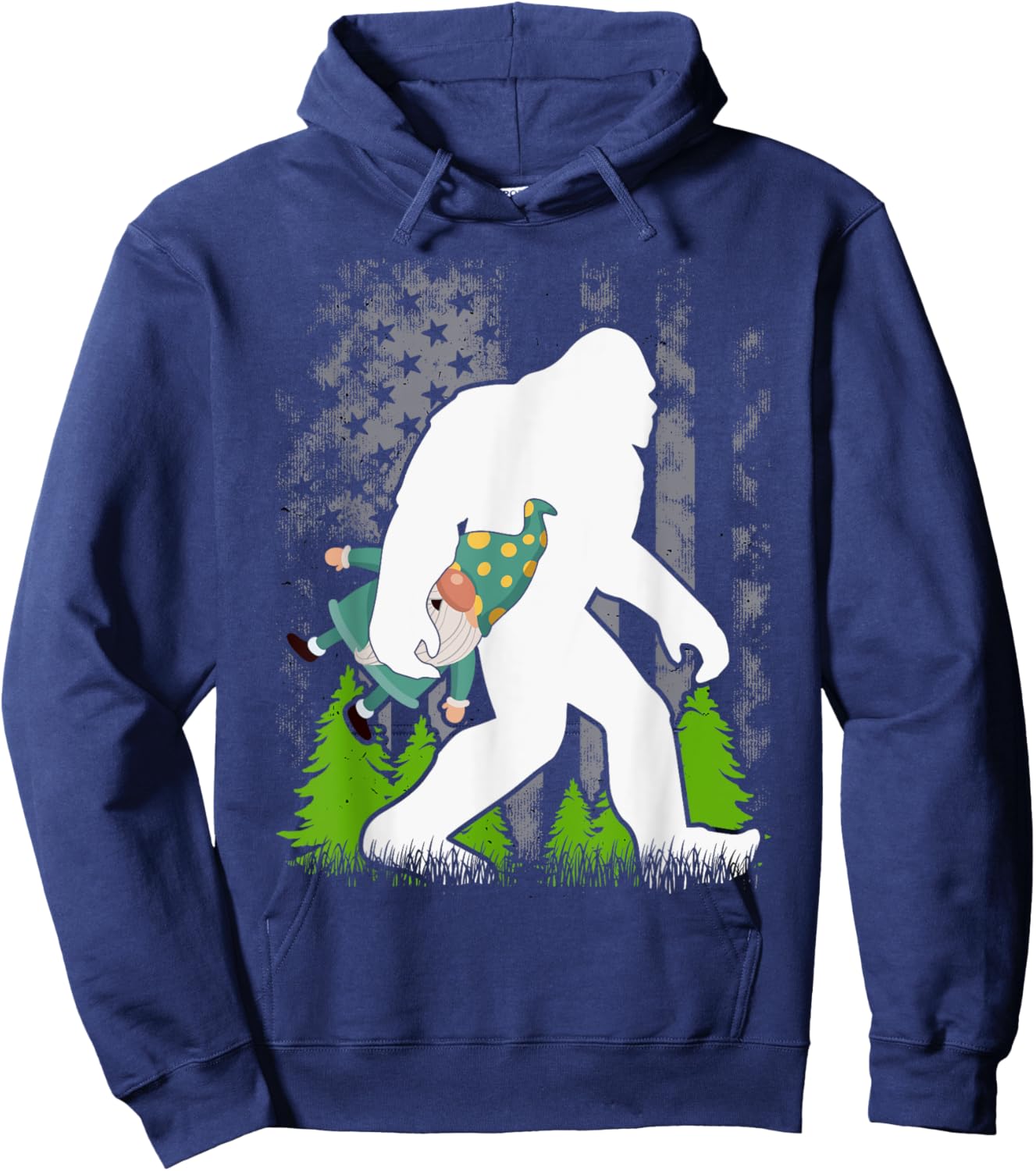 Bigfoot Carrying Gnome Funny Cute Sasquatch Hoodie - Hoodie | Navy