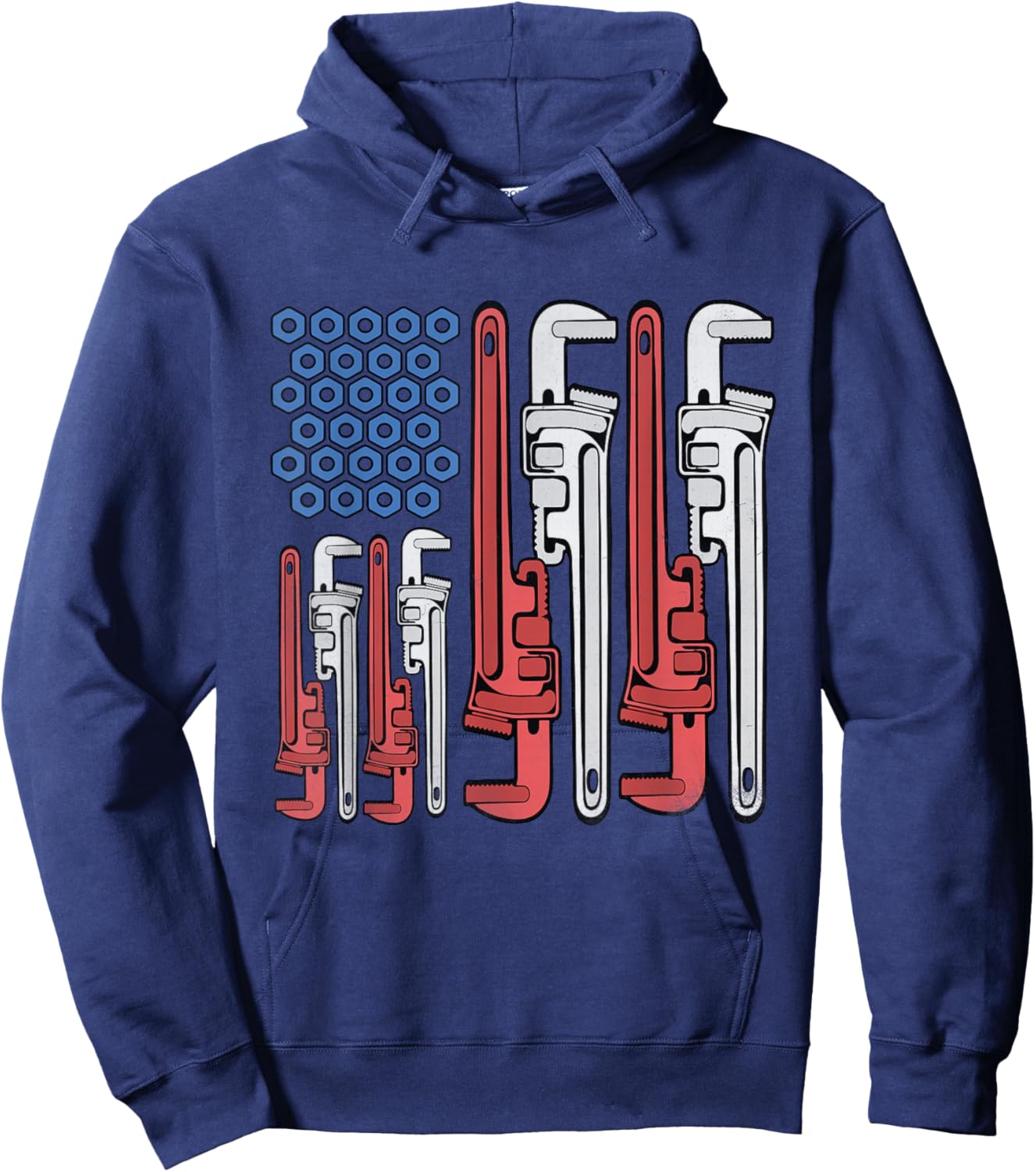 Plumber American Flag Pipe Wrench 4th of July Plumbing Hoodie - Hoodie | Navy