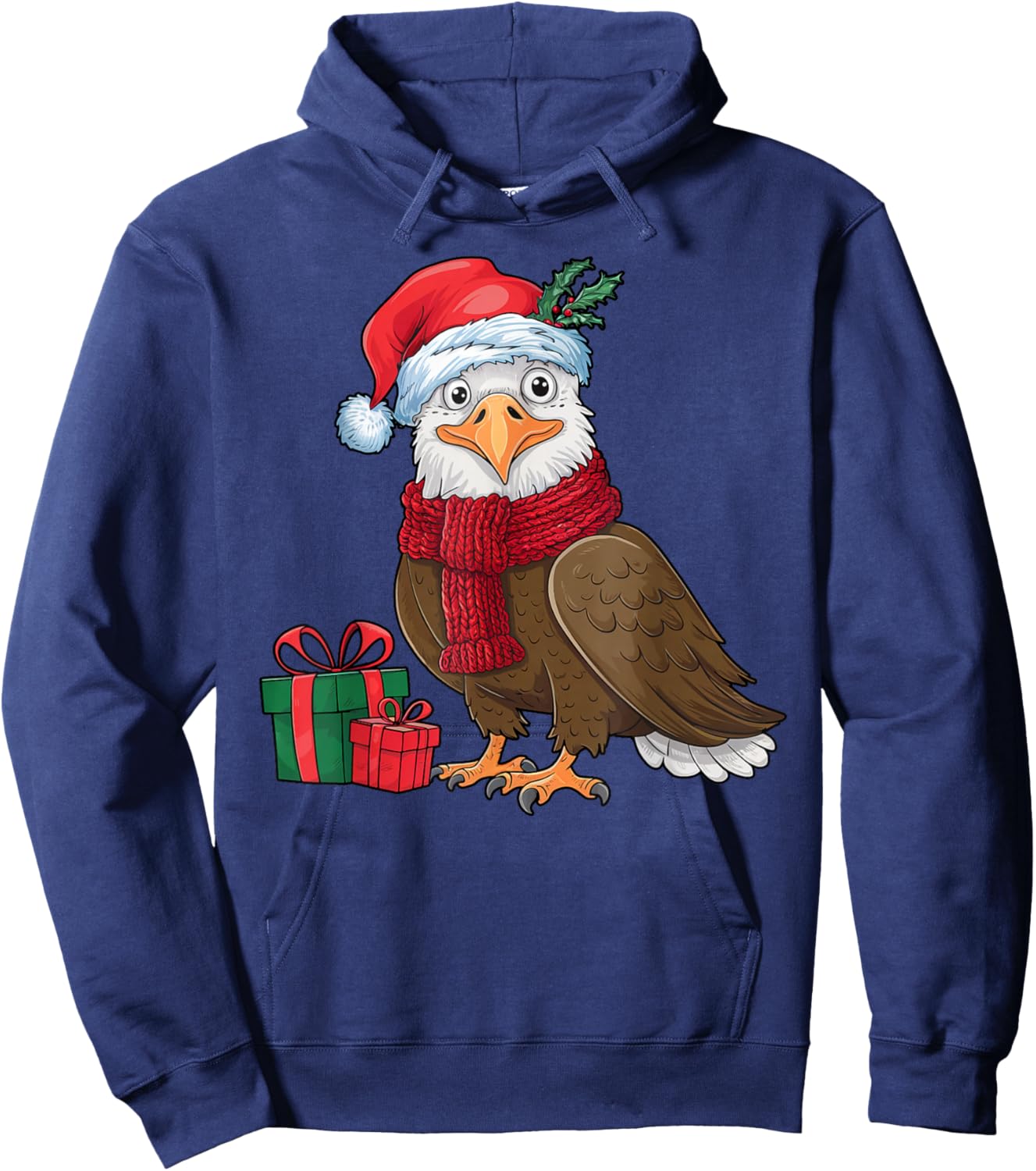 Funny Christmas Eagle Patriotic Bald Eagle With Santa Hat Hoodie - Hoodie | Navy