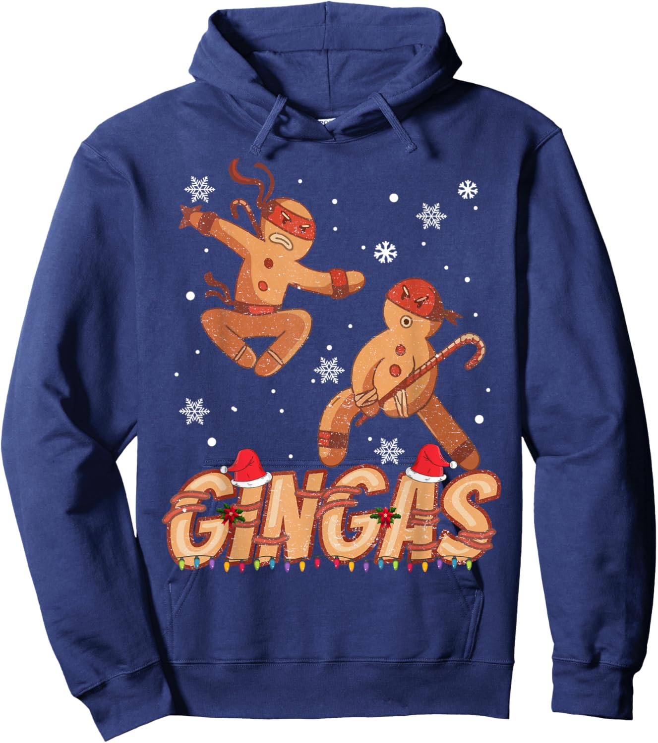 Gingas Ninja Gingerbread Karate -Adult Black Small Short Sleeve Winter Graphic Design Hoodie - Hoodie | Navy