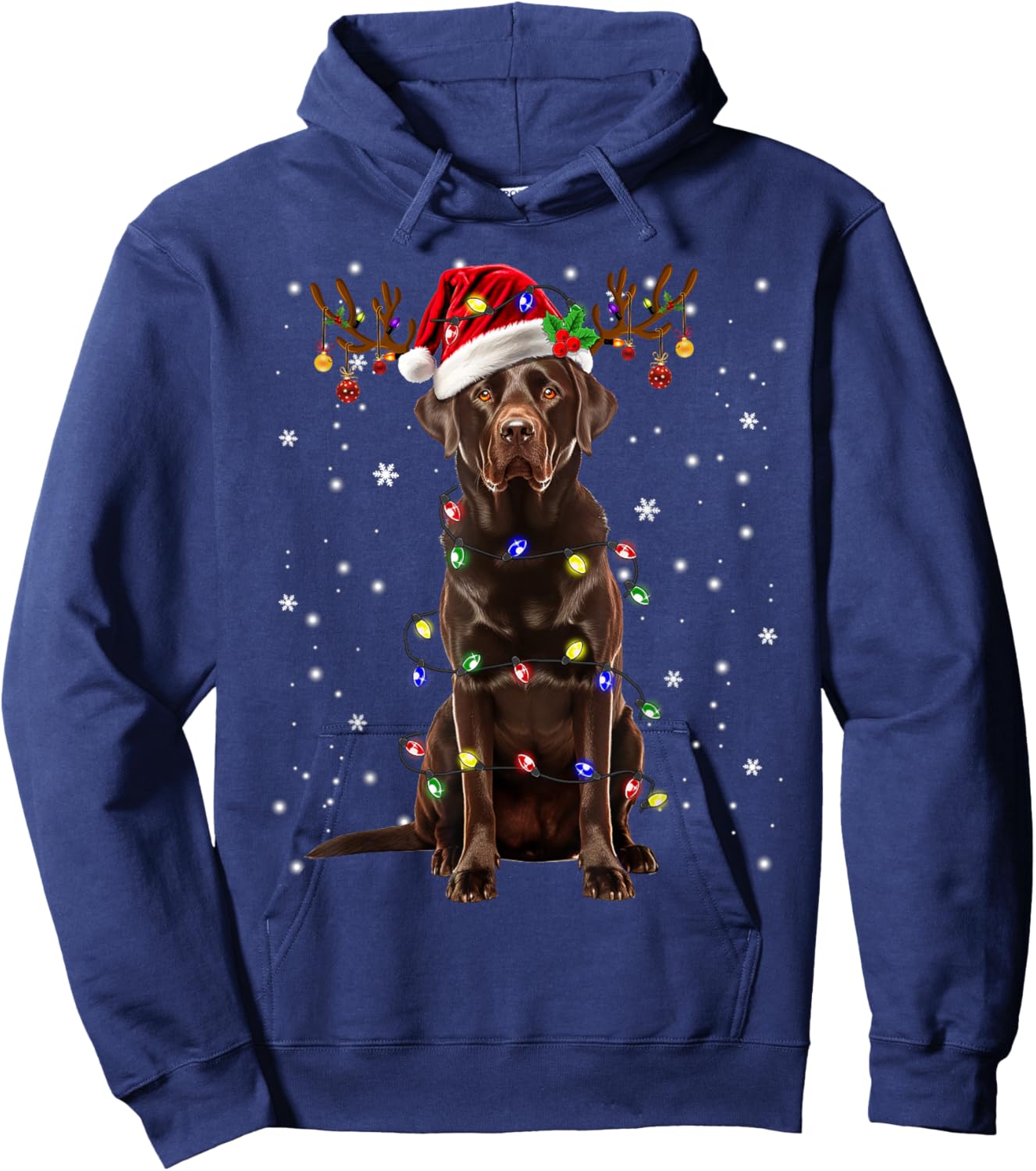 Chocolate Lab Labrador Christmas Tree Light Pajama Dog Xmas Hoodie - Hoodie | Navy