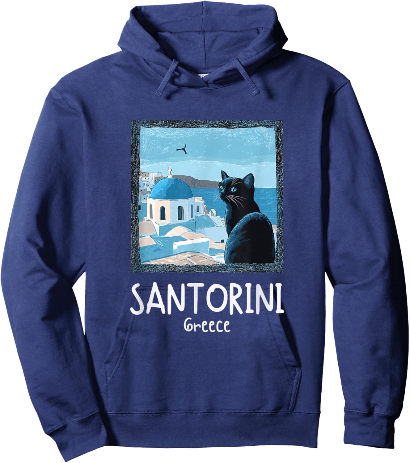 Santorini Souvenir Store -Adults Santorini Black Classic Fit Short Sleeve Small Hoodie - Hoodie | Navy