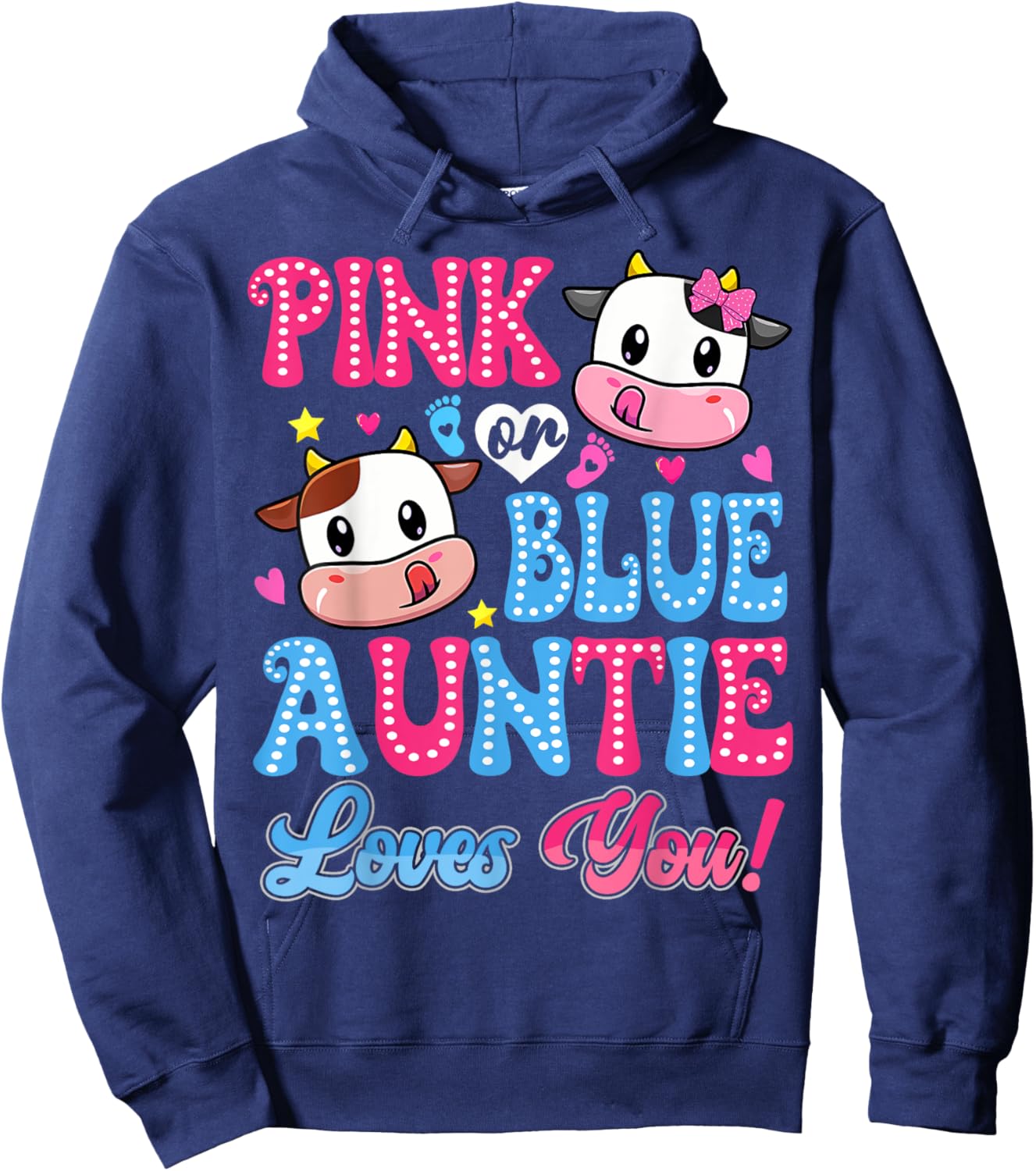 Pink Or Blue Auntie Loves You Cow Baby Gender Reveal Hoodie - Hoodie | Navy