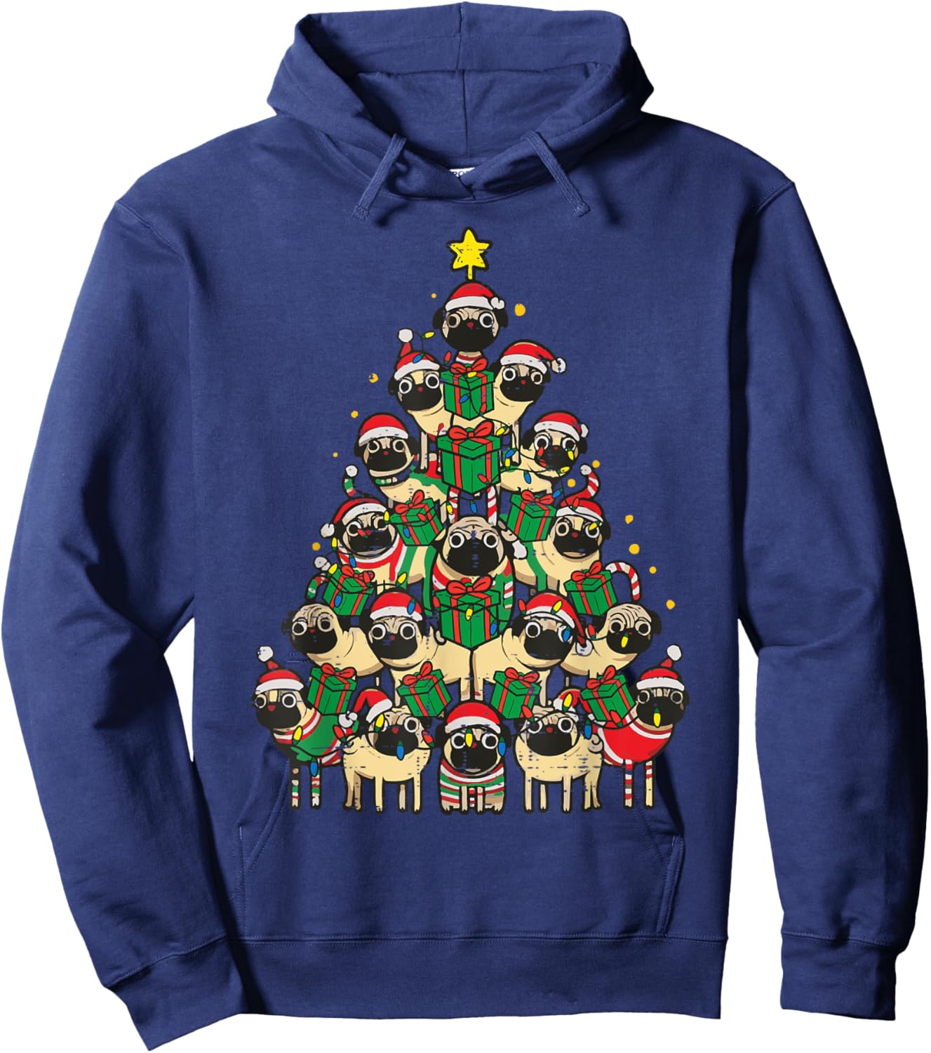 Dog Pugs Christmas Tree Cute Xmas Boys Girls Kids Women Men Hoodie - Hoodie | Navy