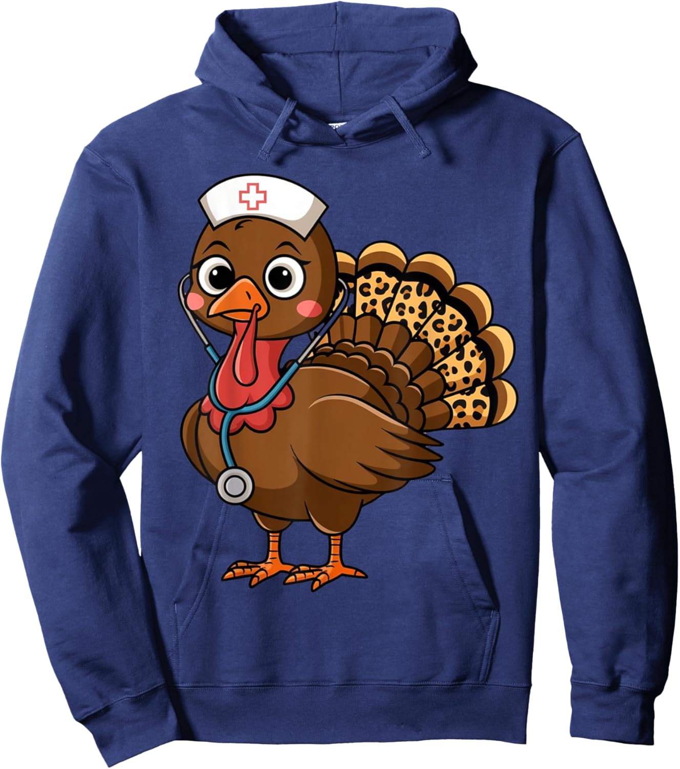 Turkey Nurse Stethoscope Thanksgiving Fall Scrub Top Women Hoodie - Hoodie | Navy