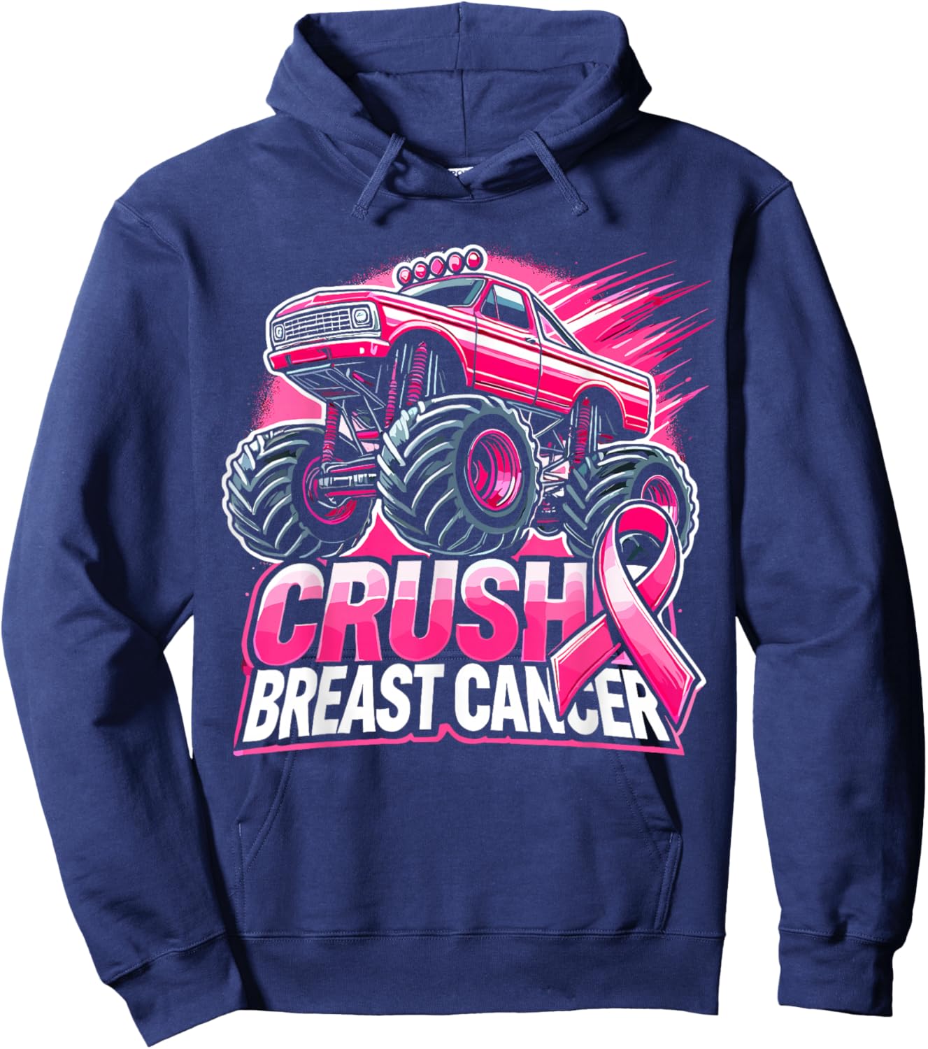 Monster Truck Pink Breast Cancer Awareness Hoodie - Hoodie | Navy
