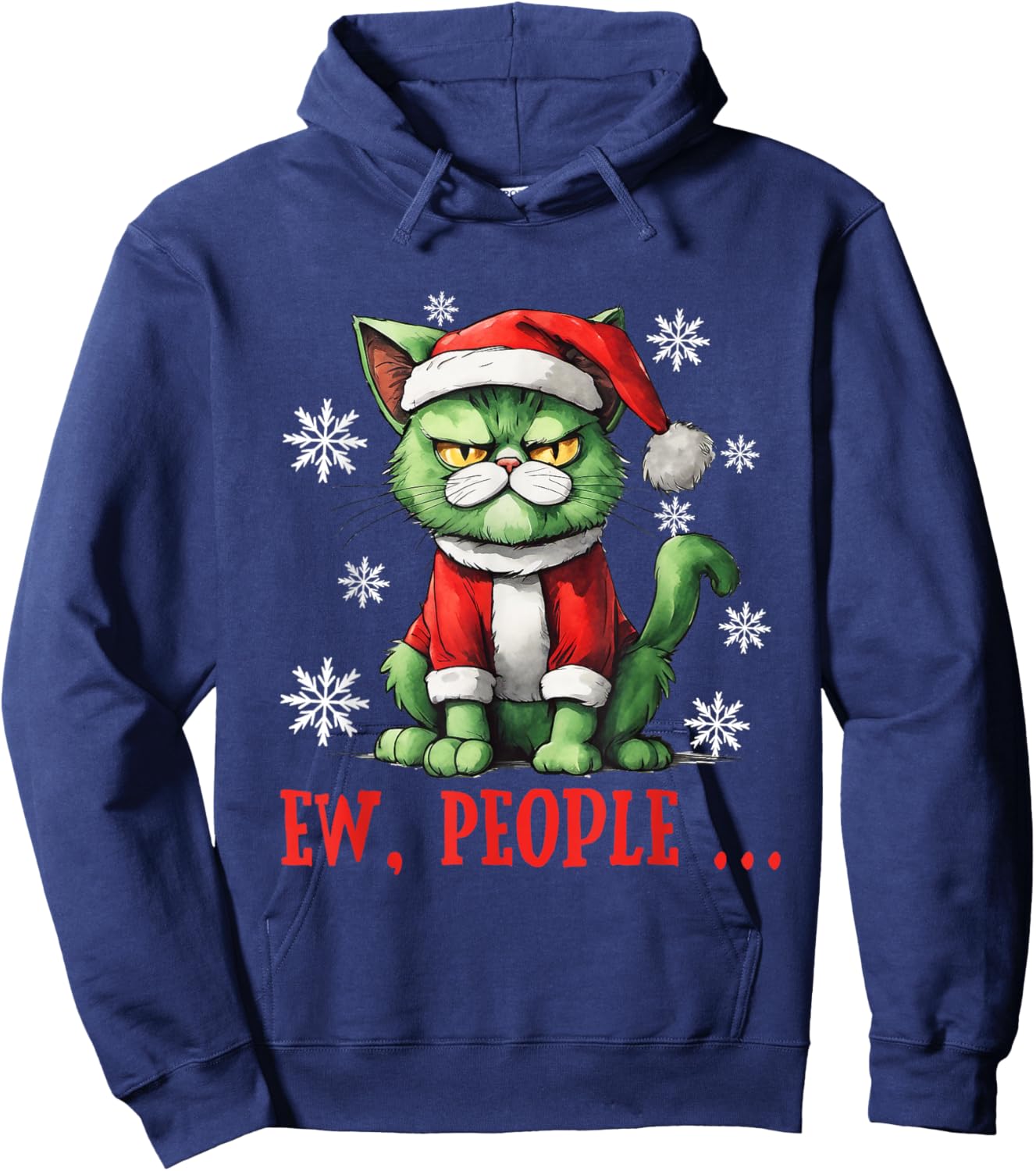 Ew People Grumpy Santa Cat Pun Christmas Hoodie - Hoodie | Navy