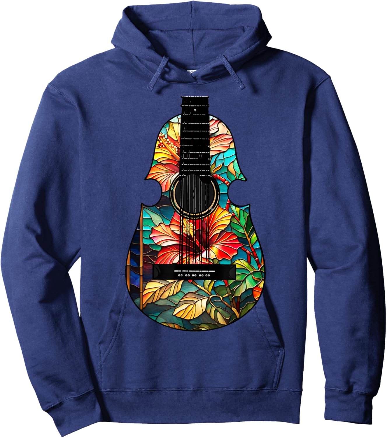 Puerto Rican Cuatro with Colorful Maga Flower Hoodie - Hoodie | Navy