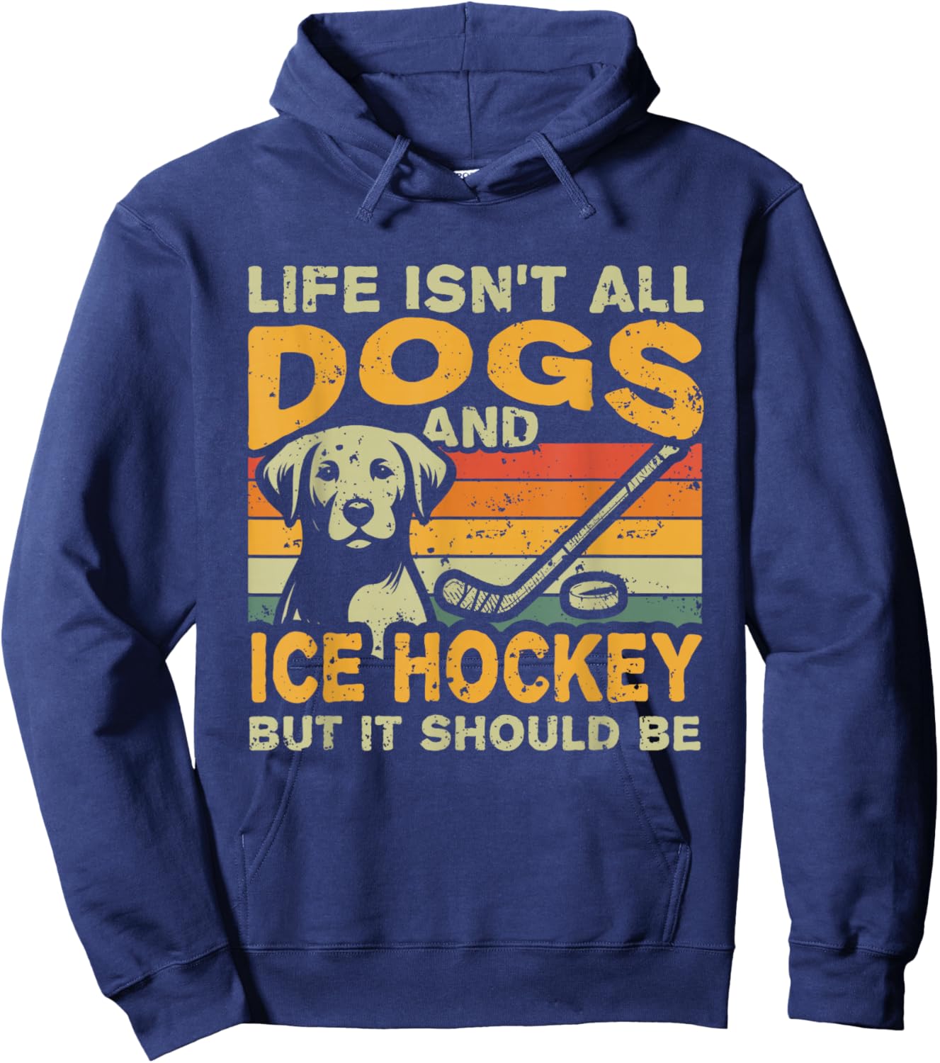 Adult Retro Themed Dog And Hockey Black Small Hoodie - Hoodie | Navy
