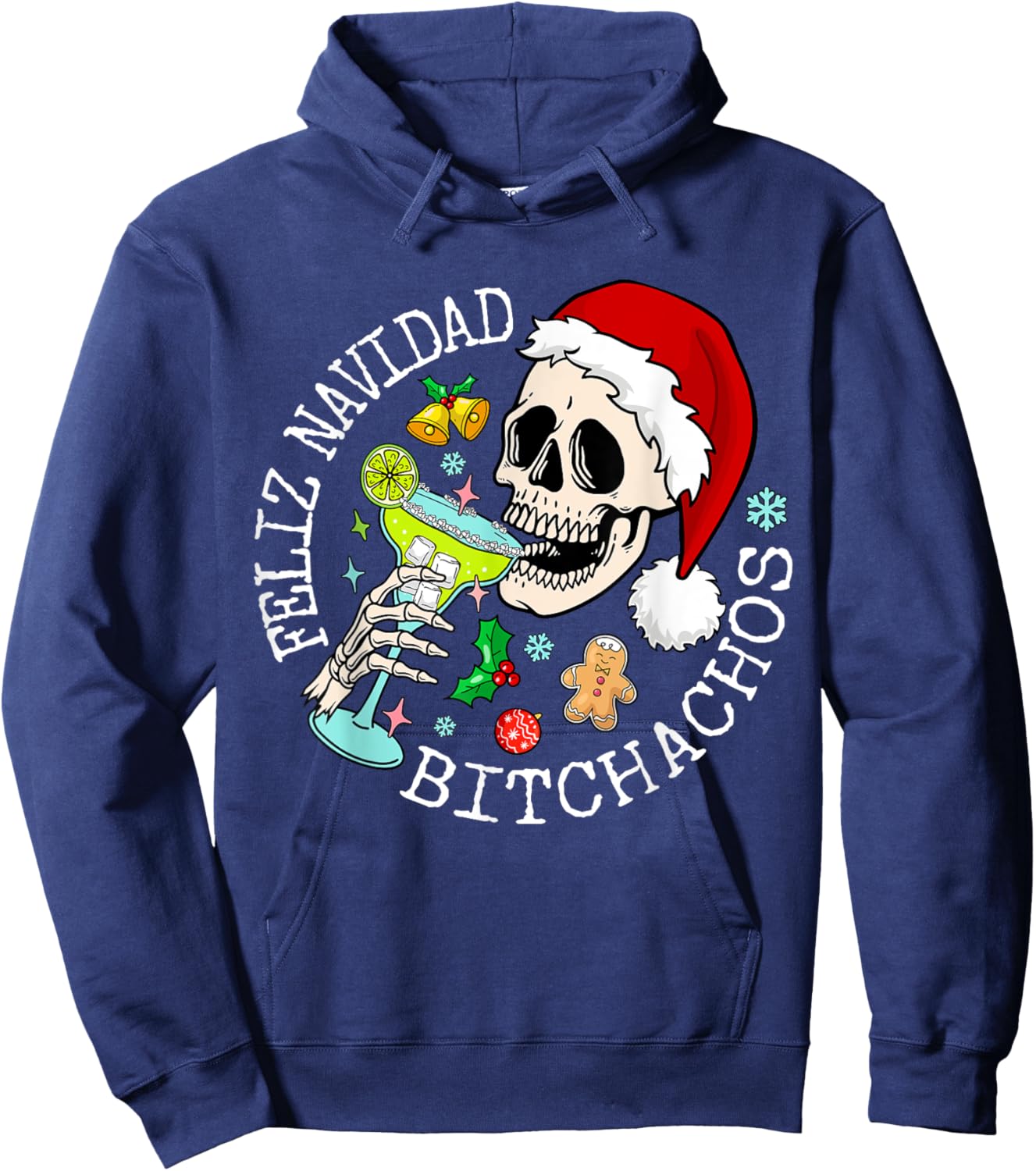 Feliz Navidad Bitchachos Funny Skull Spanish Merry Christmas Hoodie - Hoodie | Navy