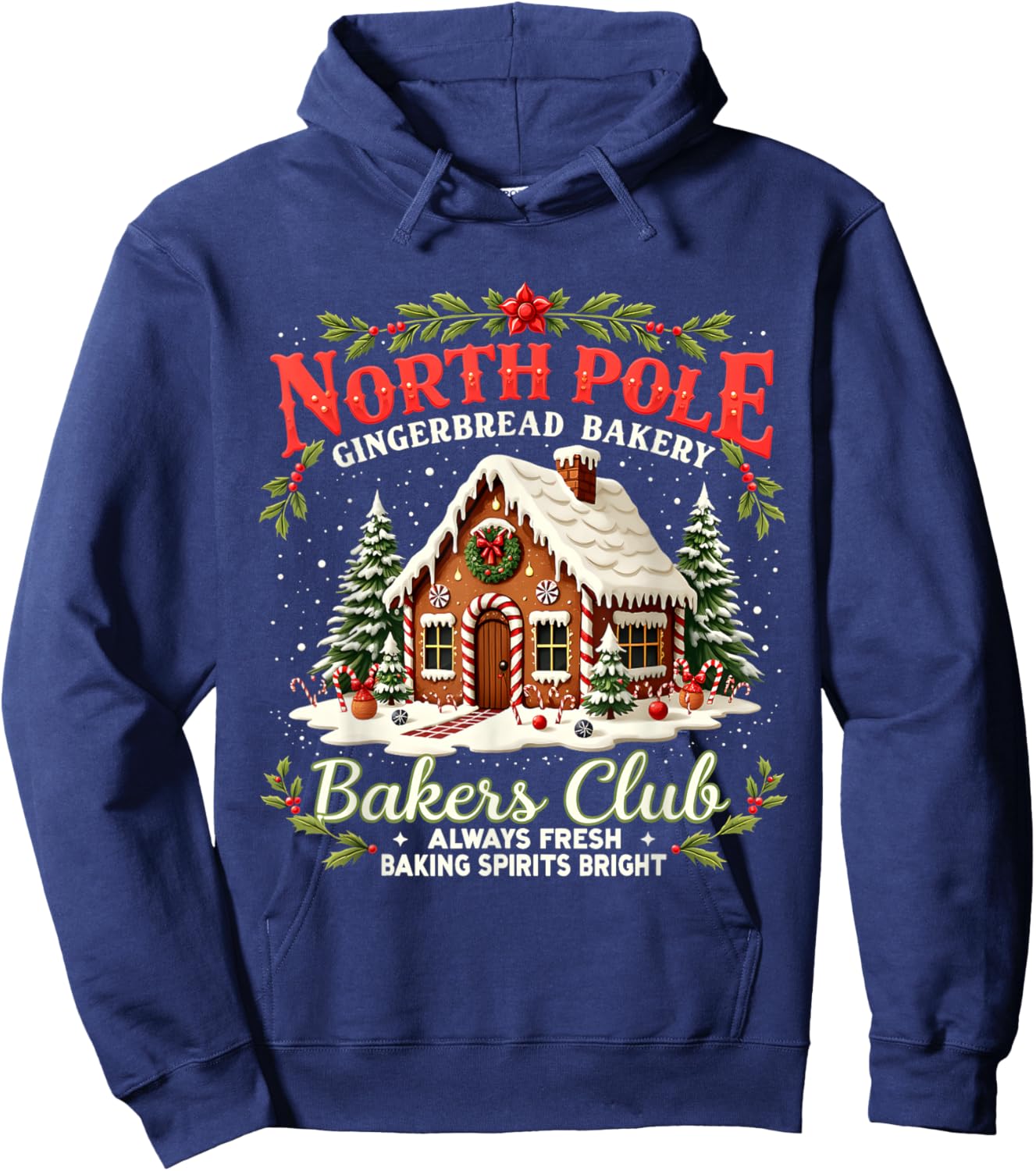 Merry Christmas North Pole Gingerbread Bakery Bakers Club Hoodie - Hoodie | Navy