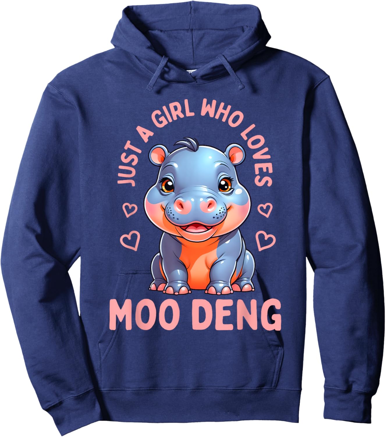 A Girl Who Loves Moo Deng Hippo Women Toddler Girls Hoodie - Hoodie | Navy