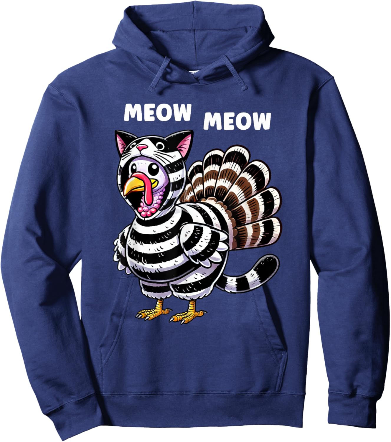 Funny Thanksgiving Cat Turkey Cat Men Women Turkey Hoodie - Hoodie | Navy