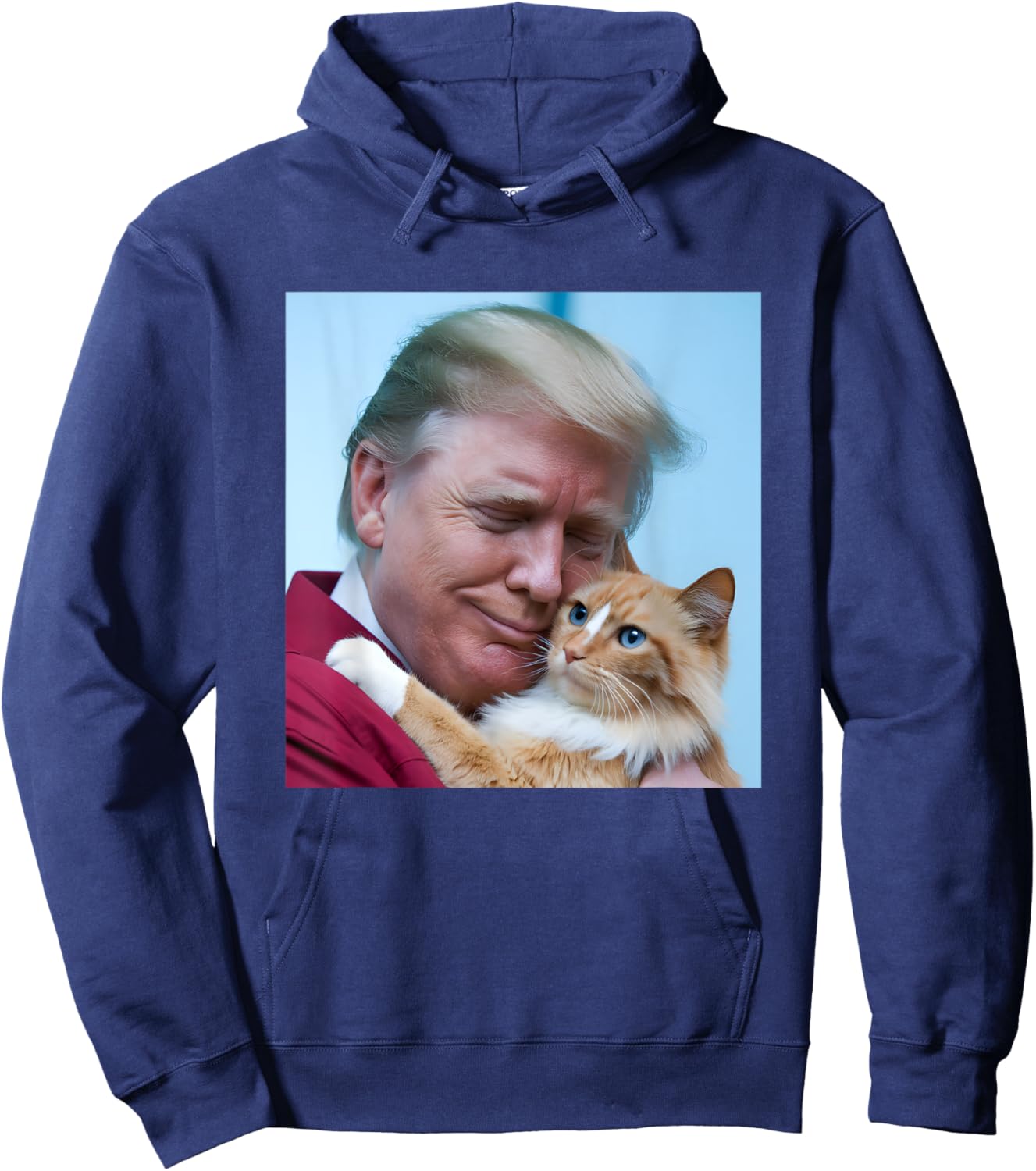 Funny Trump Hugging an Orange Cat 2024, Donald Trump and Cat Women Kids Hoodie - Hoodie | Navy