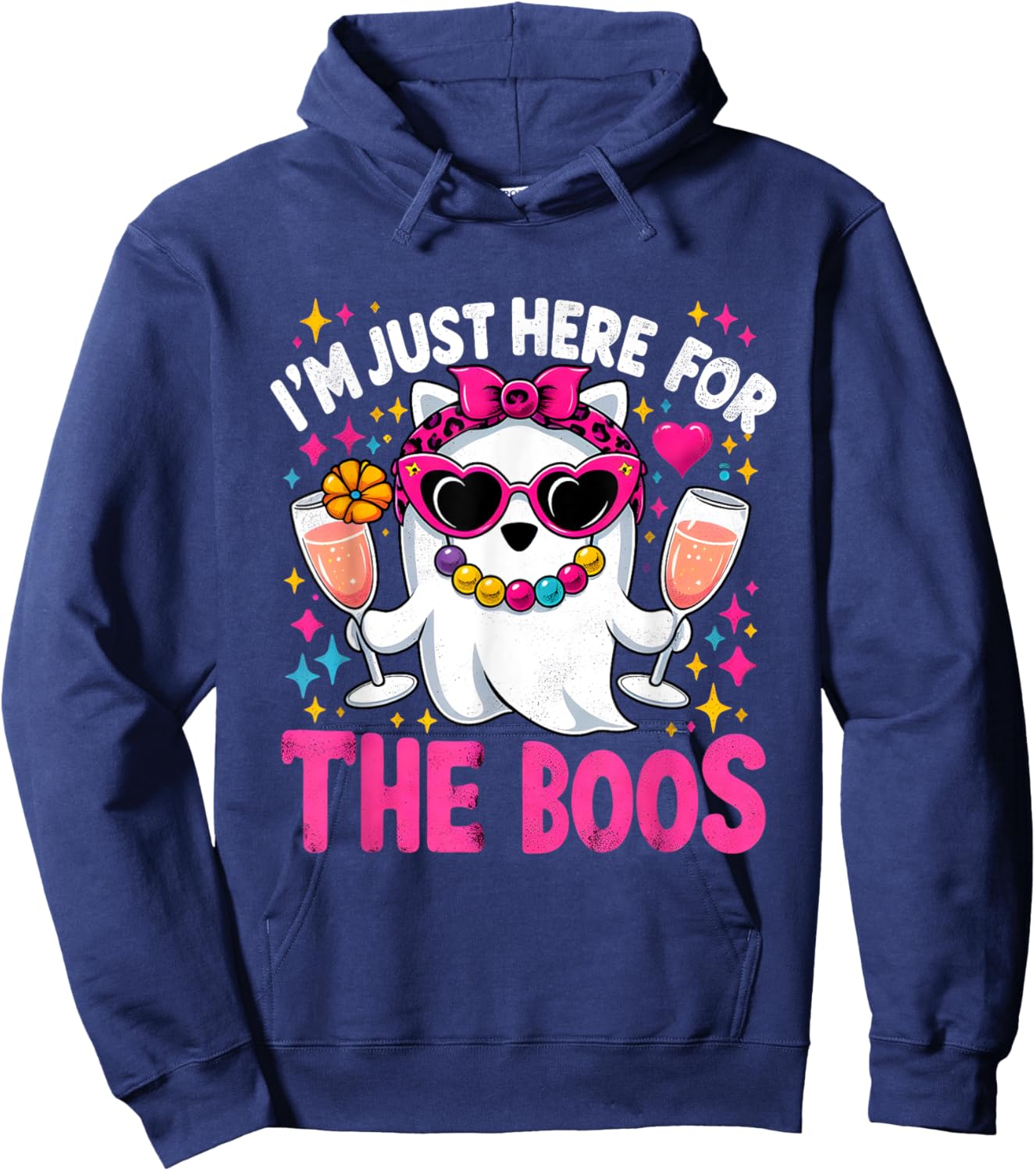 I'm Just Here For The Boos Funny Halloween Gifts Women Ghost Hoodie - Hoodie | Navy