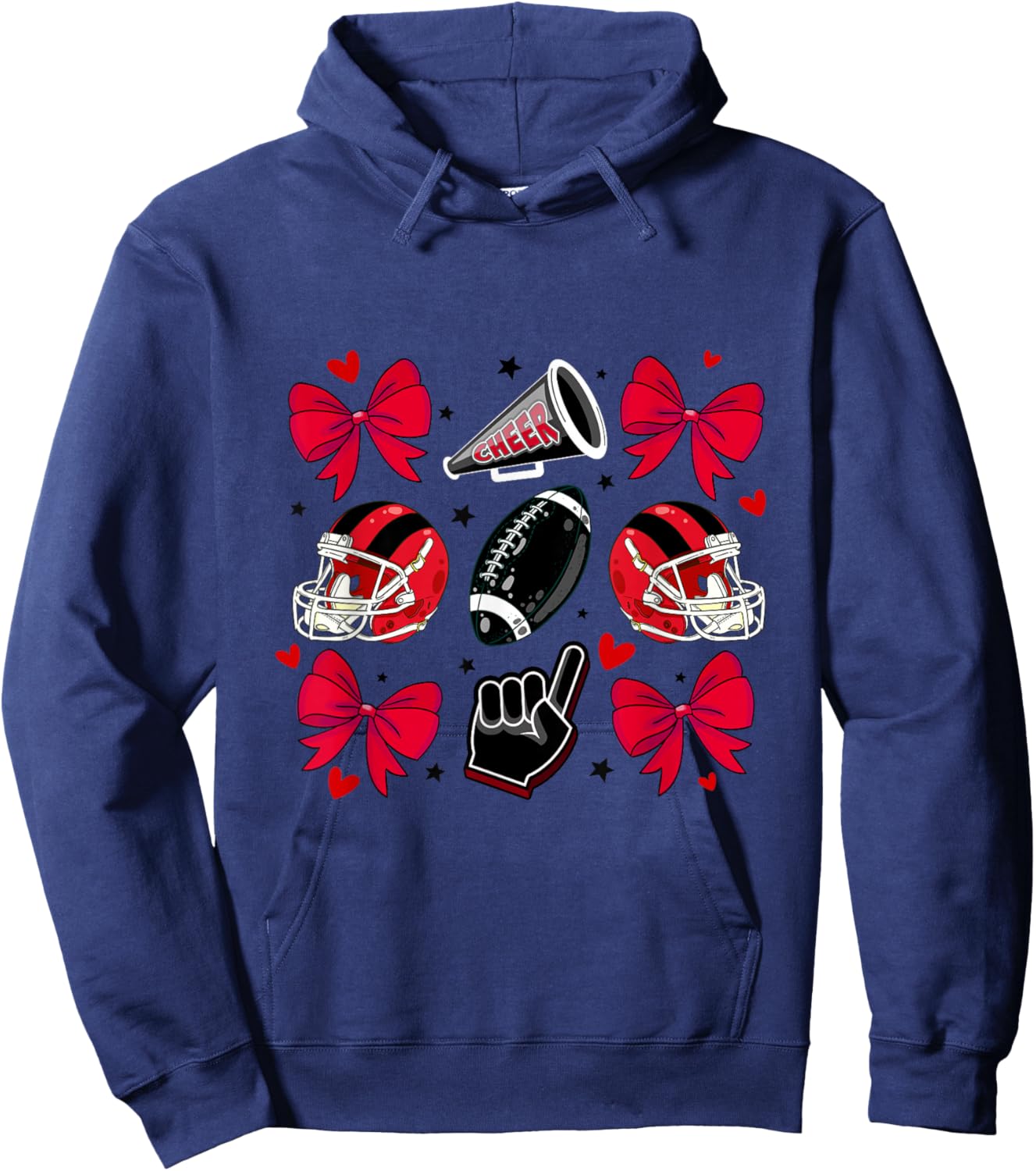 Football Cheer Mom Sister Coquette Bow Game Day Red Black Hoodie - Hoodie | Navy