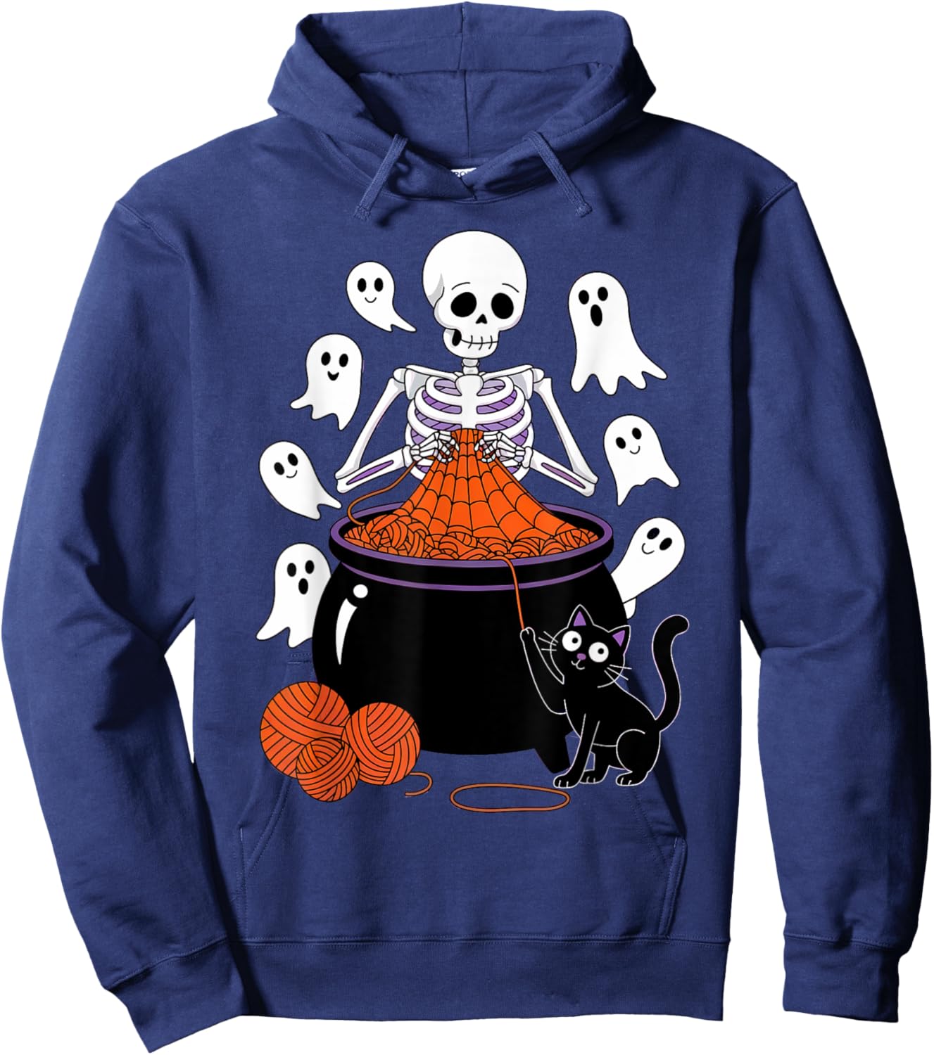 Crochet Halloween Skeleton Knitting Pumpkin Ghost Crocheter Hoodie - Hoodie | Navy