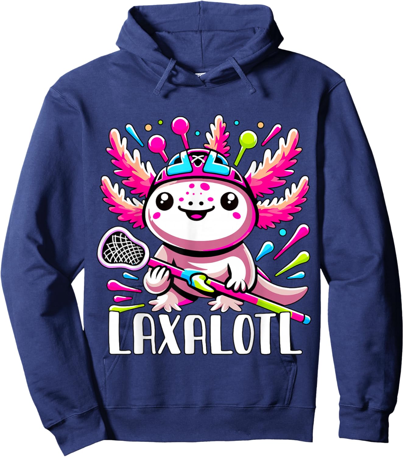 Laxalotl Axolotl Lacrosse Player Hoodie - Hoodie | Navy