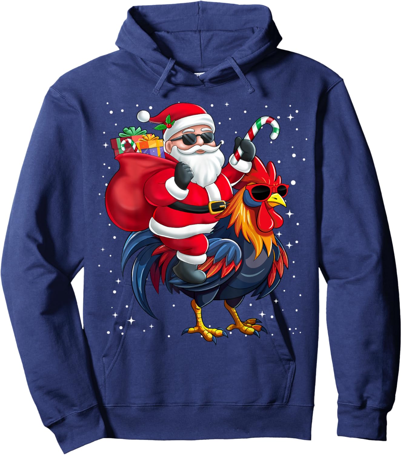 Santa Claus Riding A Chicken Christmas Boy Girl Kids Hoodie - Hoodie | Navy