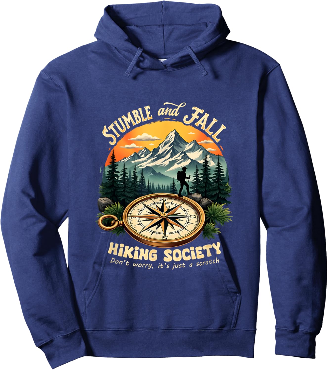 Retro Vintage Hiking and Climbing Costume Vintage Stumble And Fall Hiking Society Don't Worry Hiking - -Adults, Black, Small, Short Sleeve, Polyester 100%, Nature Hoodie - Hoodie | Navy