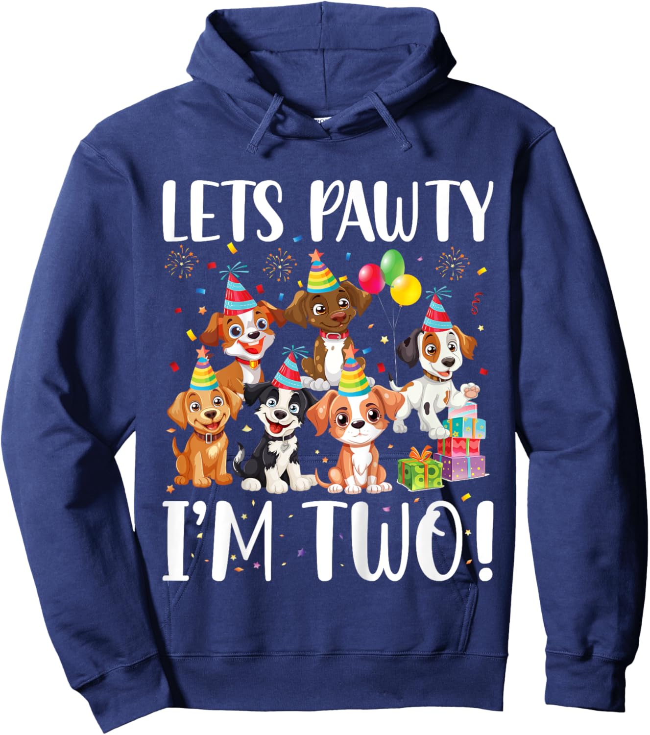 Kids Let's Pawty I'm Two Years Old Kids Dog Lover Birthday Party Hoodie - Hoodie | Navy