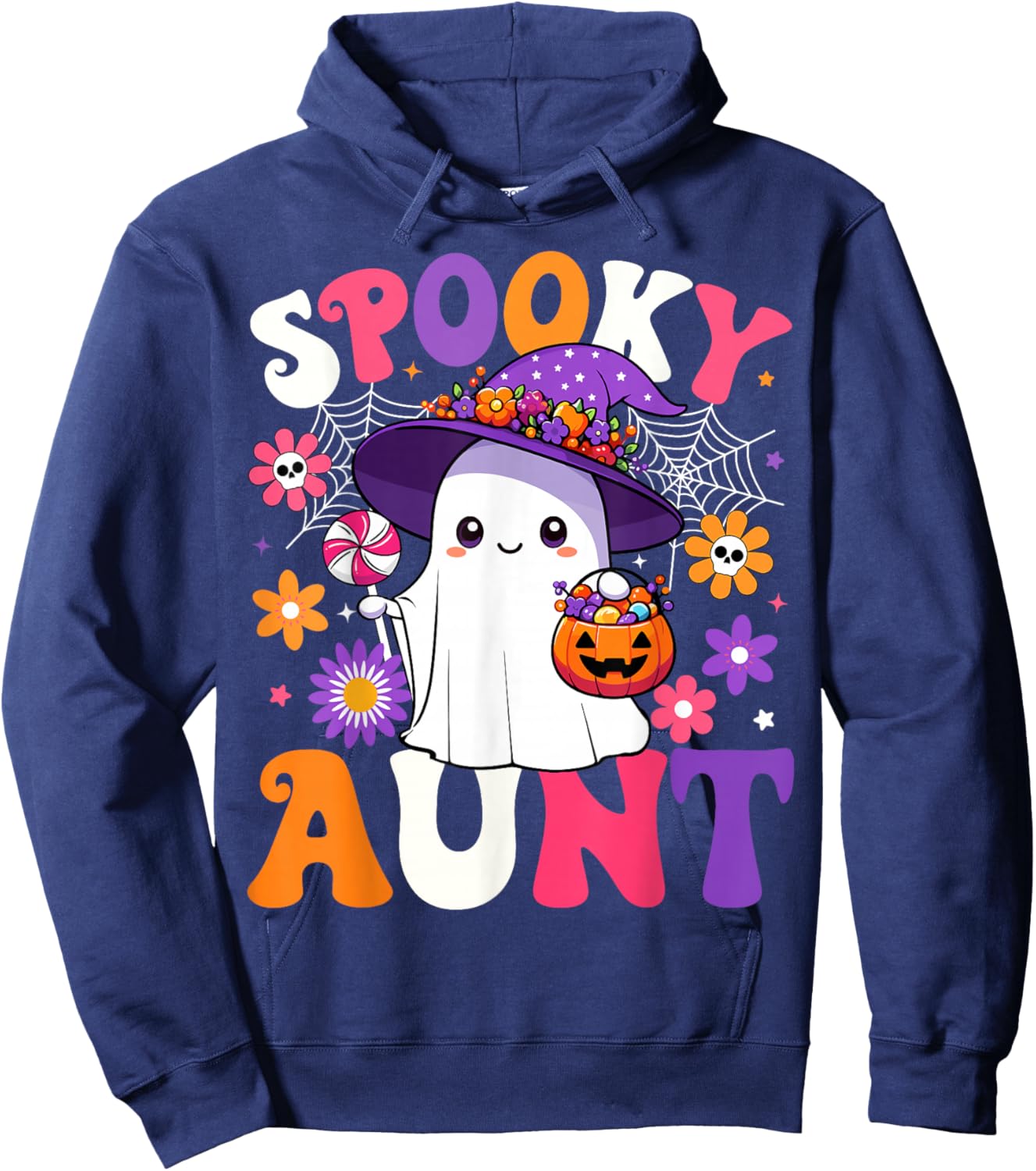 Groovy Spooky Aunt Halloween Ghost Pumpkin Halloween Auntie Hoodie - Hoodie | Navy
