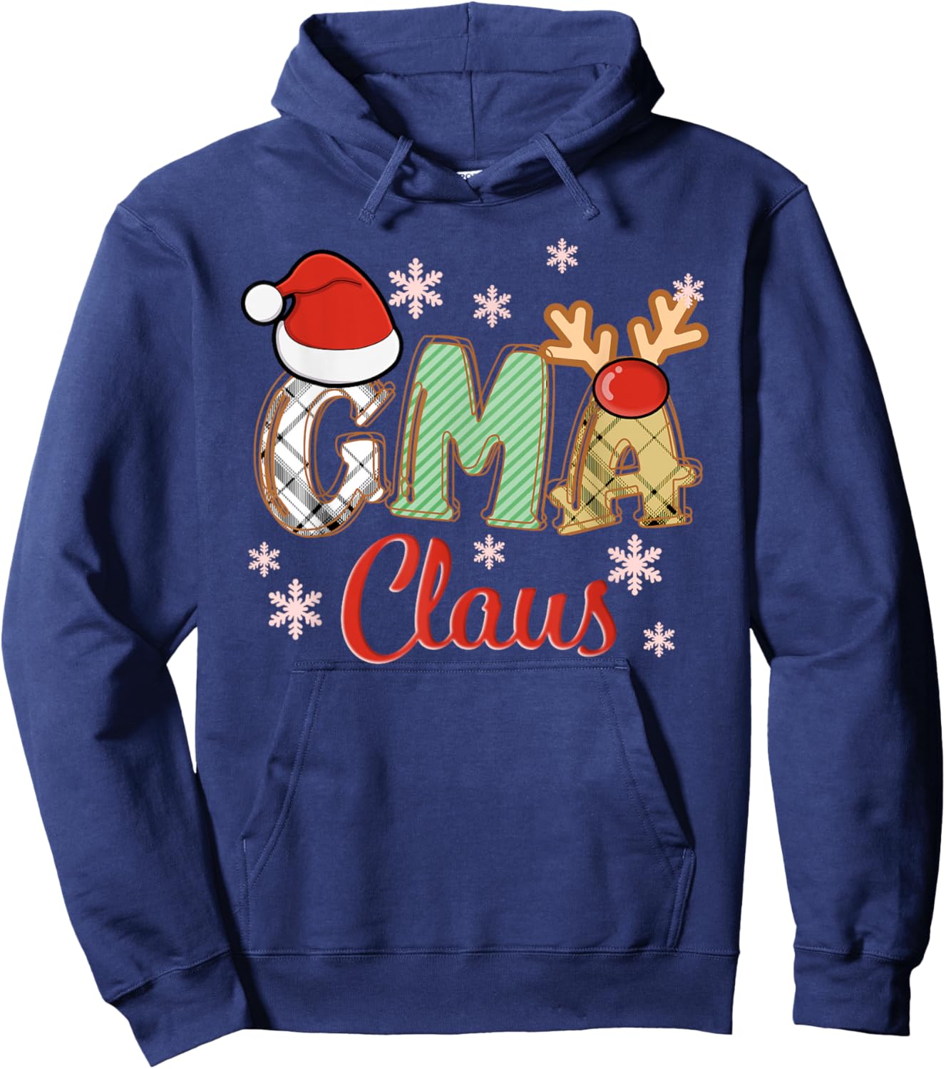 Gma Claus Santa Hat Reindeer Plaid Christmas Pajama Family Hoodie - Hoodie | Navy