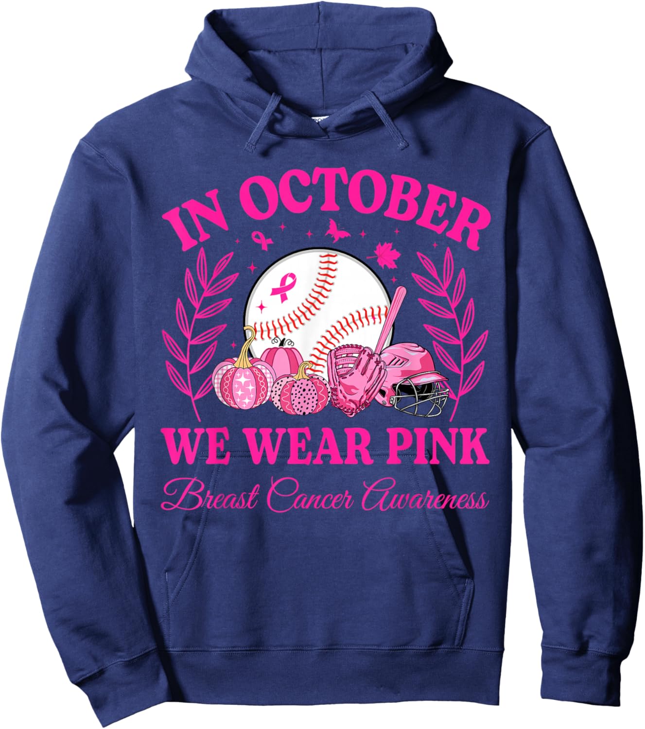 In October We Wear Pink Baseball Breast Cancer Kids Boy Girl Hoodie - Hoodie | Navy