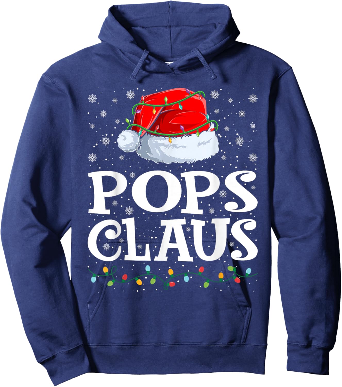 Pops Claus Christmas Lights Santa Hat Family Matching Hoodie - Hoodie | Navy
