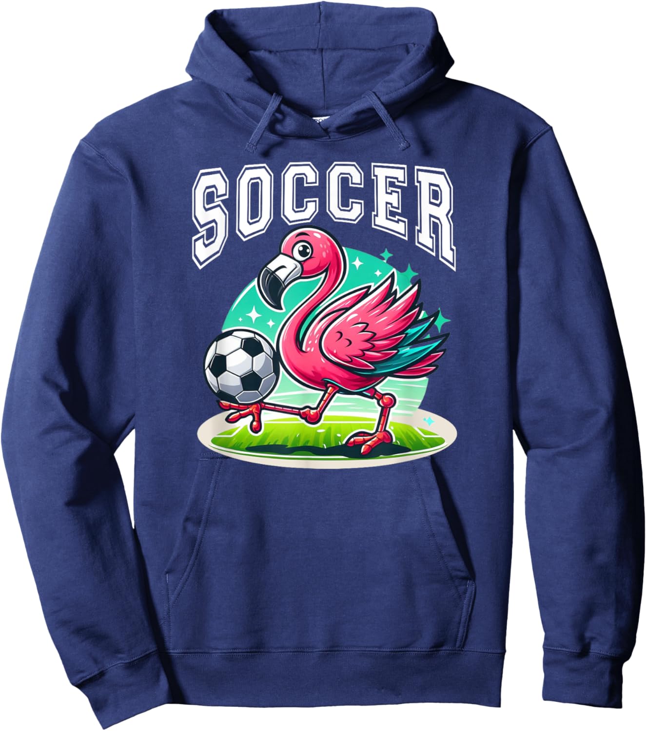 Pink Flamingo Playing Soccer Hoodie - Hoodie | Navy