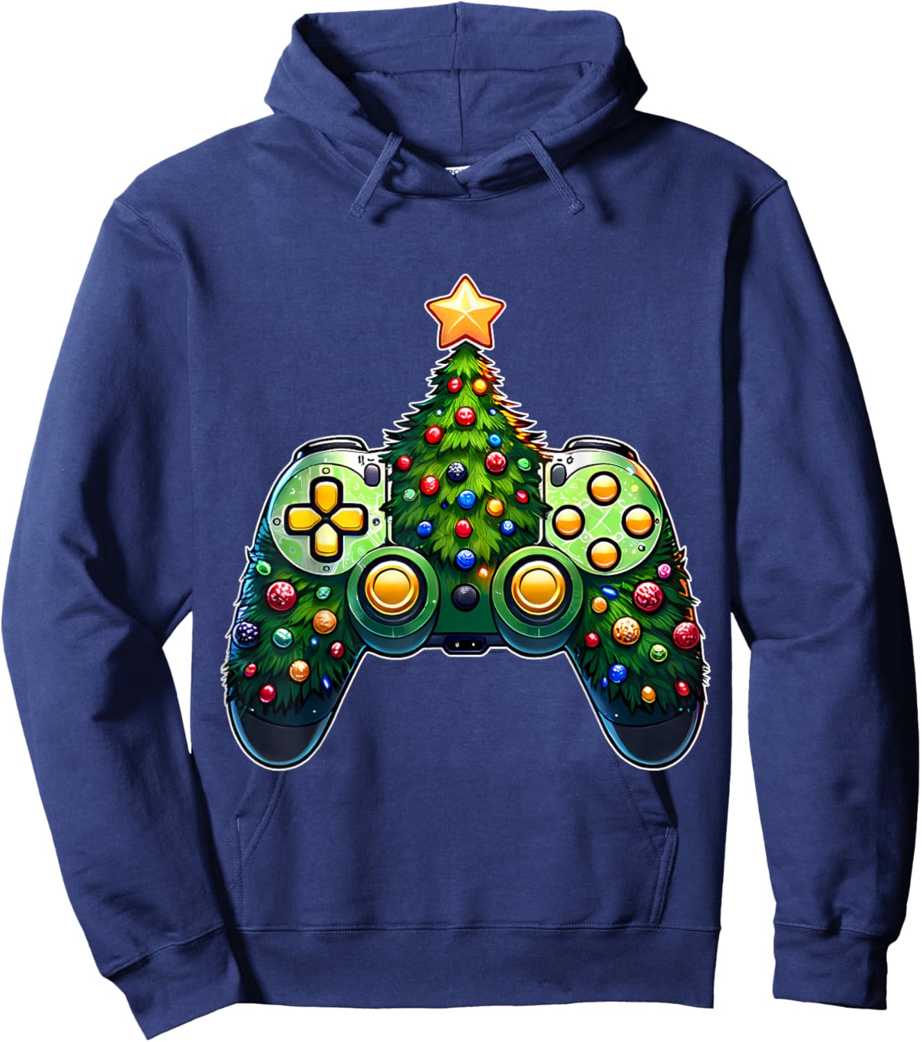 Christmas Gamer Gaming Controller Christmas Tree Hoodie - Hoodie | Navy