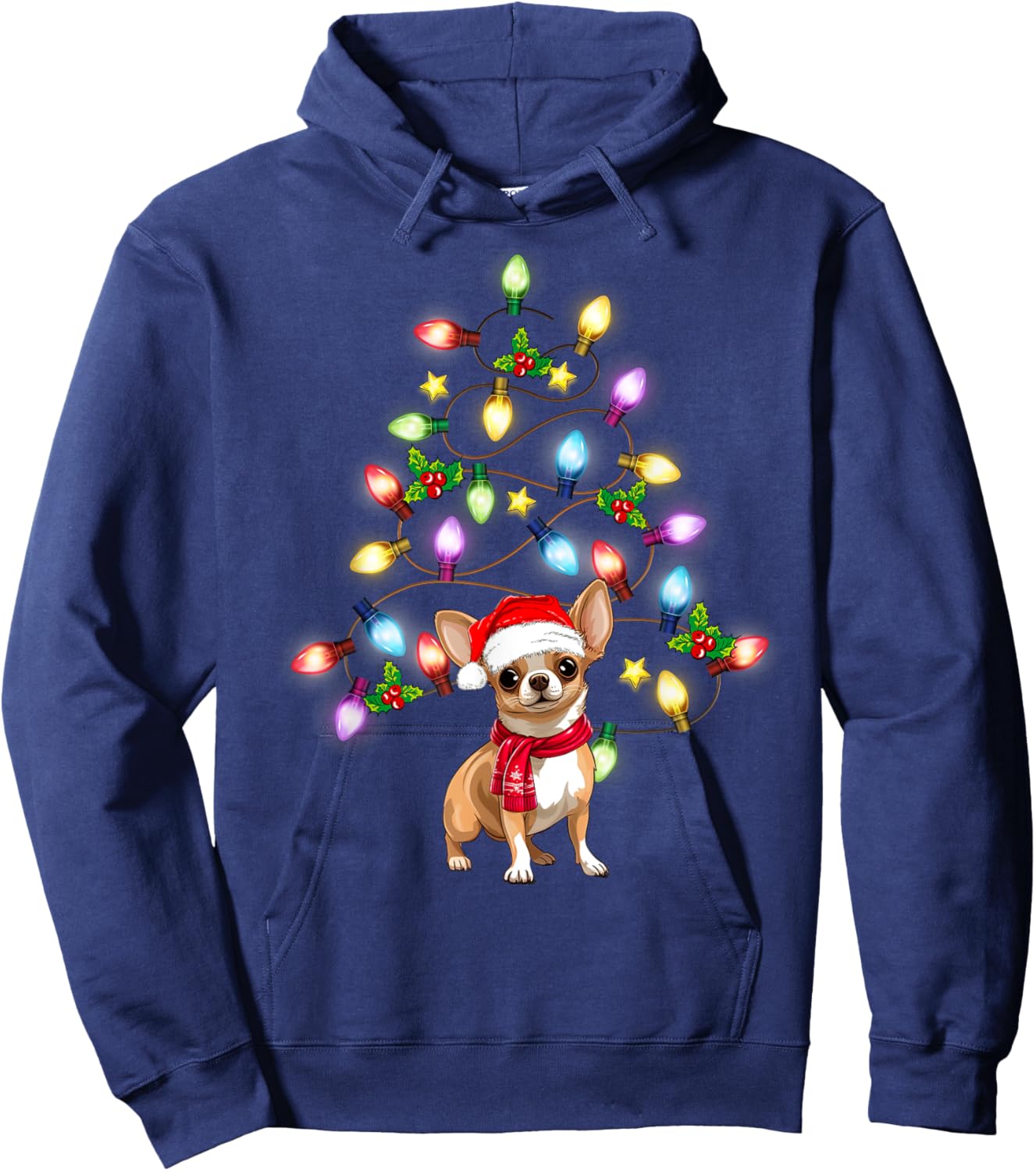 Chihuahua Cute Dog Santa Christmas Tree Decor Hoodie - Hoodie | Navy