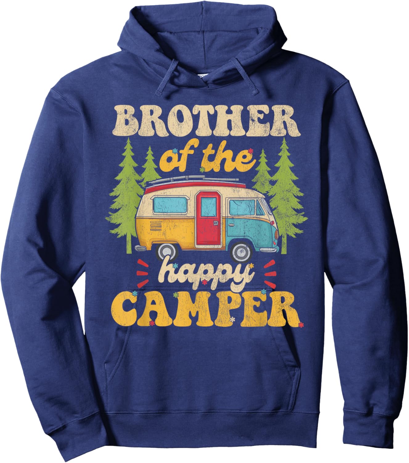 Brother of Happy Camper 1st Birthday Party Retro Brother Hoodie - Hoodie | Navy