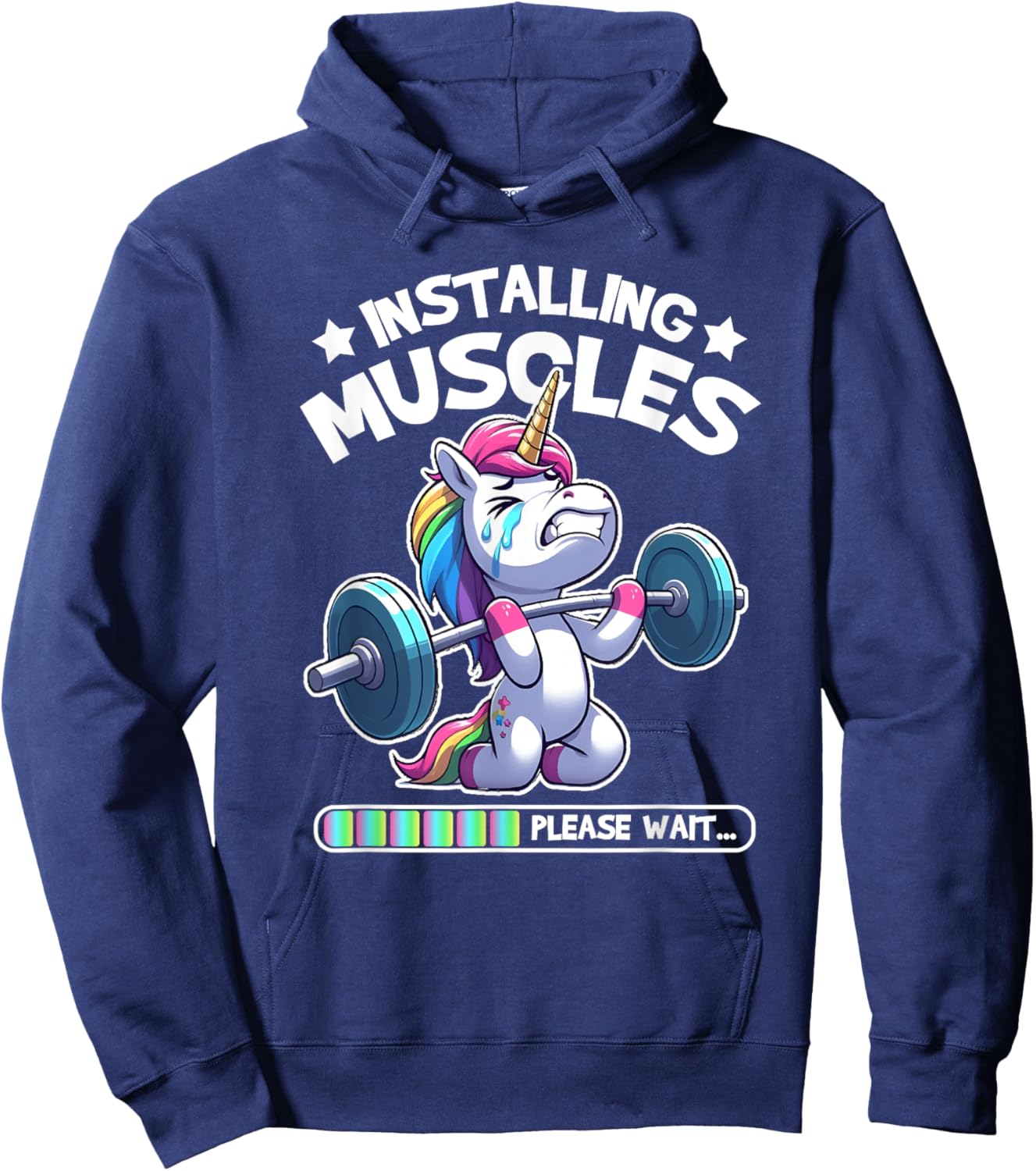 Installing Muscles Please Wait Bodybuilding Unicorn Gym Workout Weight Training Hoodie - Hoodie | Navy