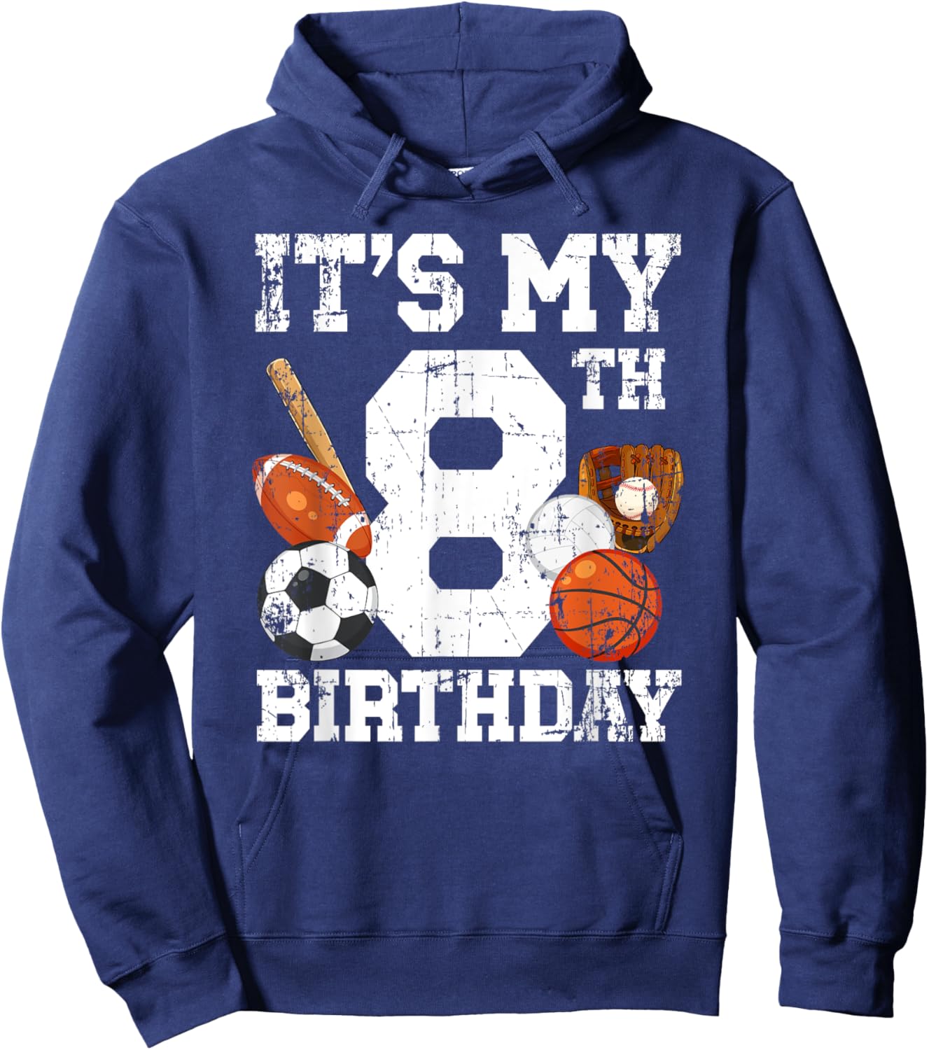 8th Birthday Sports Birthday Party Eight Year Old Boy Bday Hoodie - Hoodie | Navy