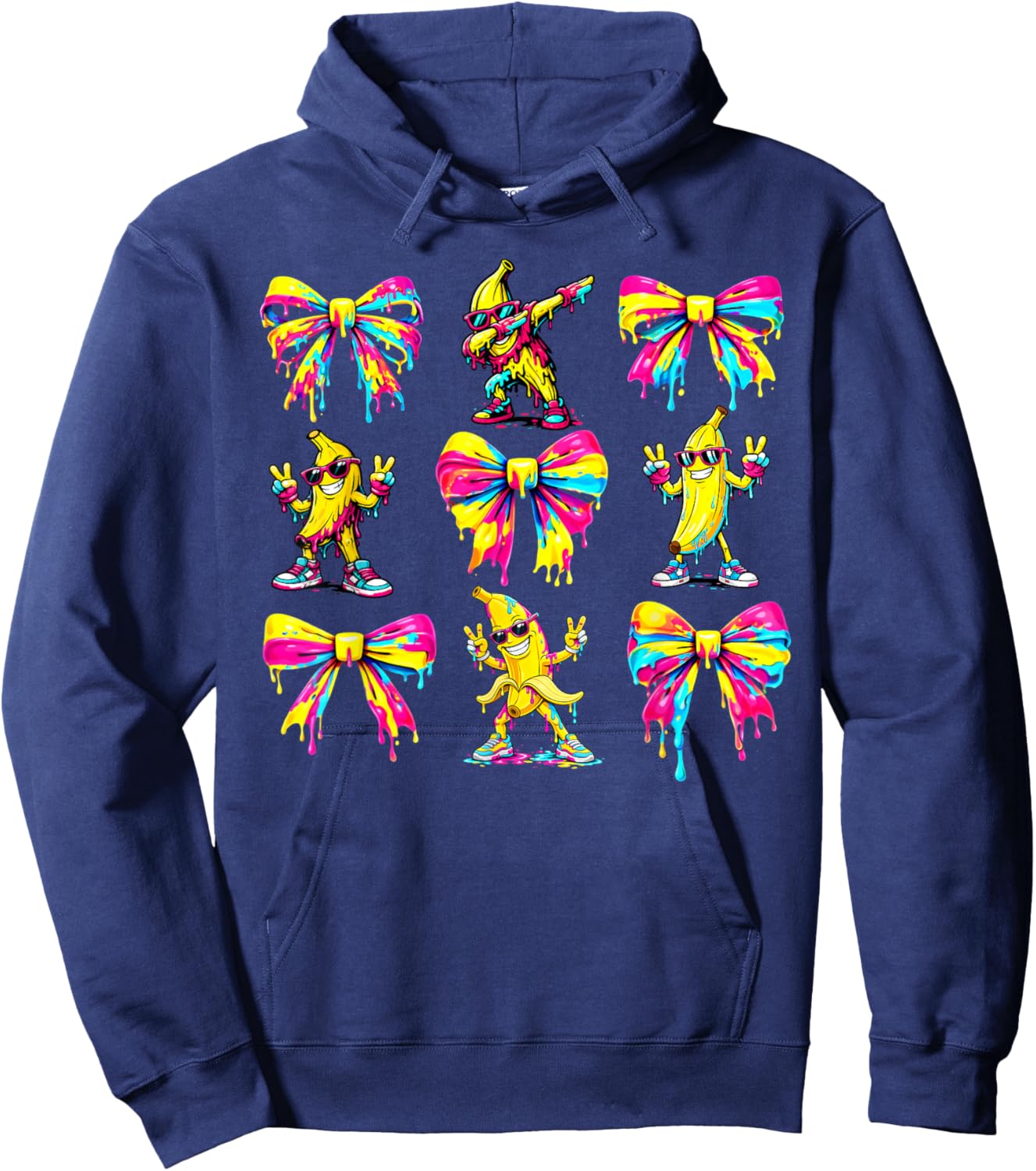Banana Coquette Bow Drip Kids Men Women Youth Boys Girls T-Shirt - Hoodie | Navy