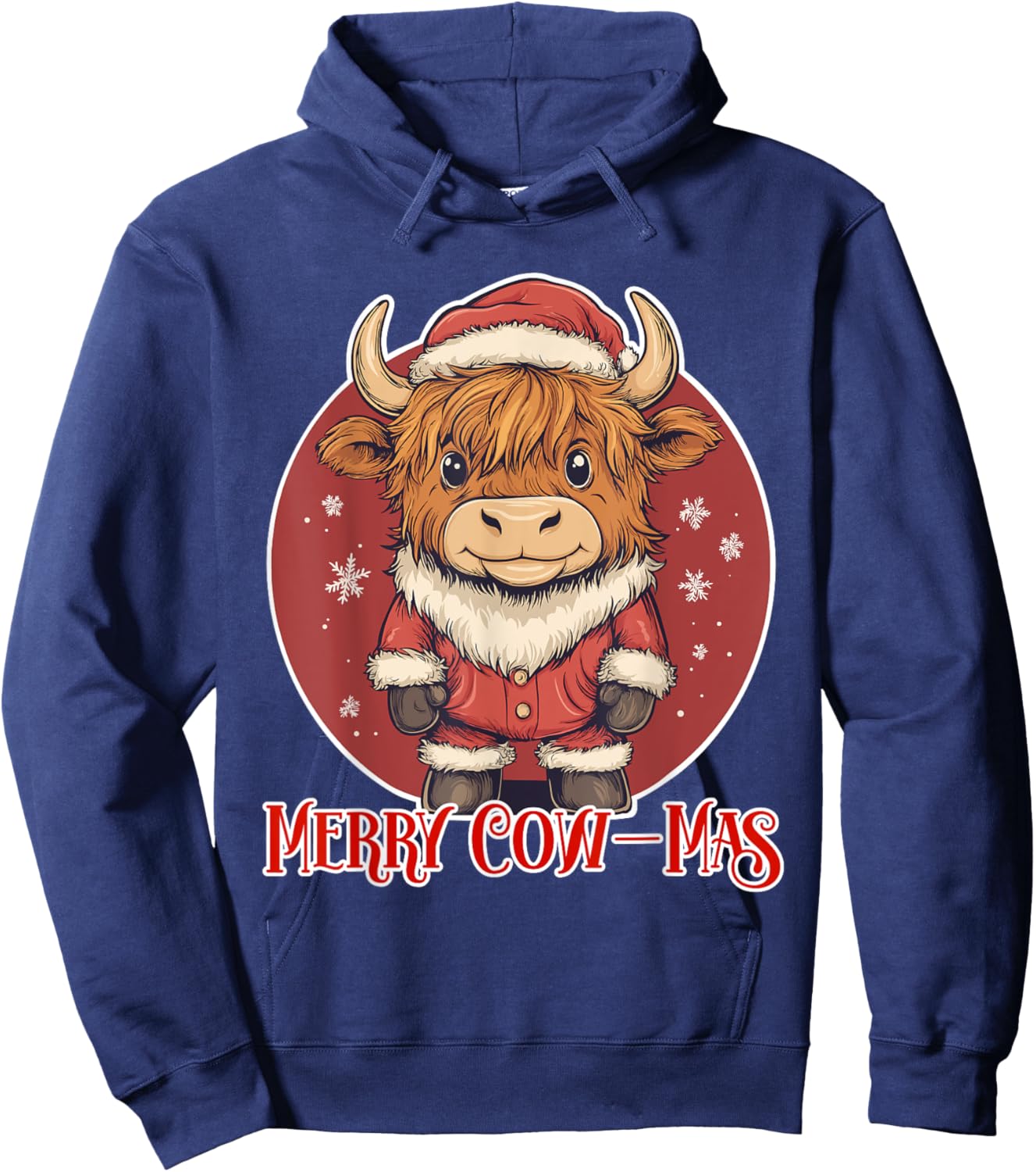 Xmas Merry Cow-Mas Cute Highland Cow Christmas Hoodie - Hoodie | Navy