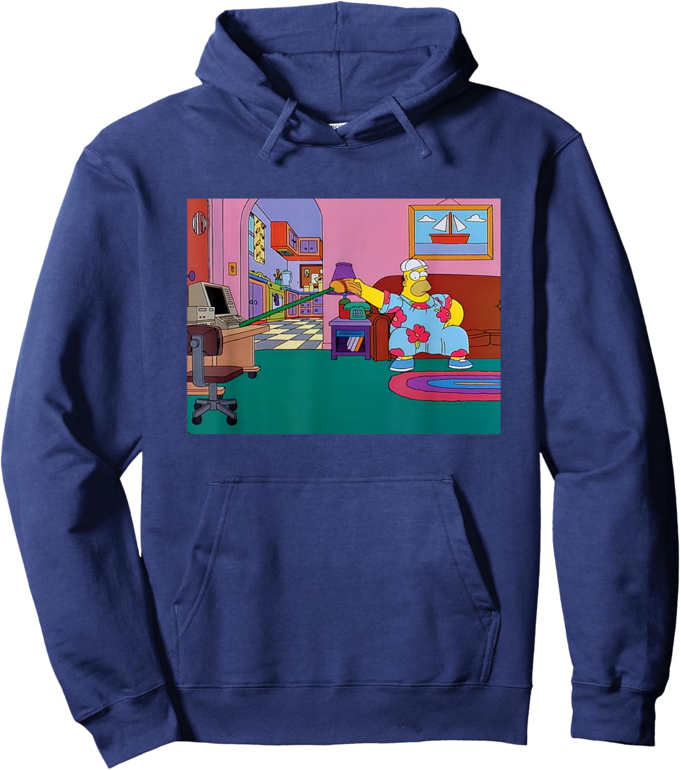 The Simpsons Iconic King Size Homer Living Room Chest Logo Hoodie - Hoodie | Navy