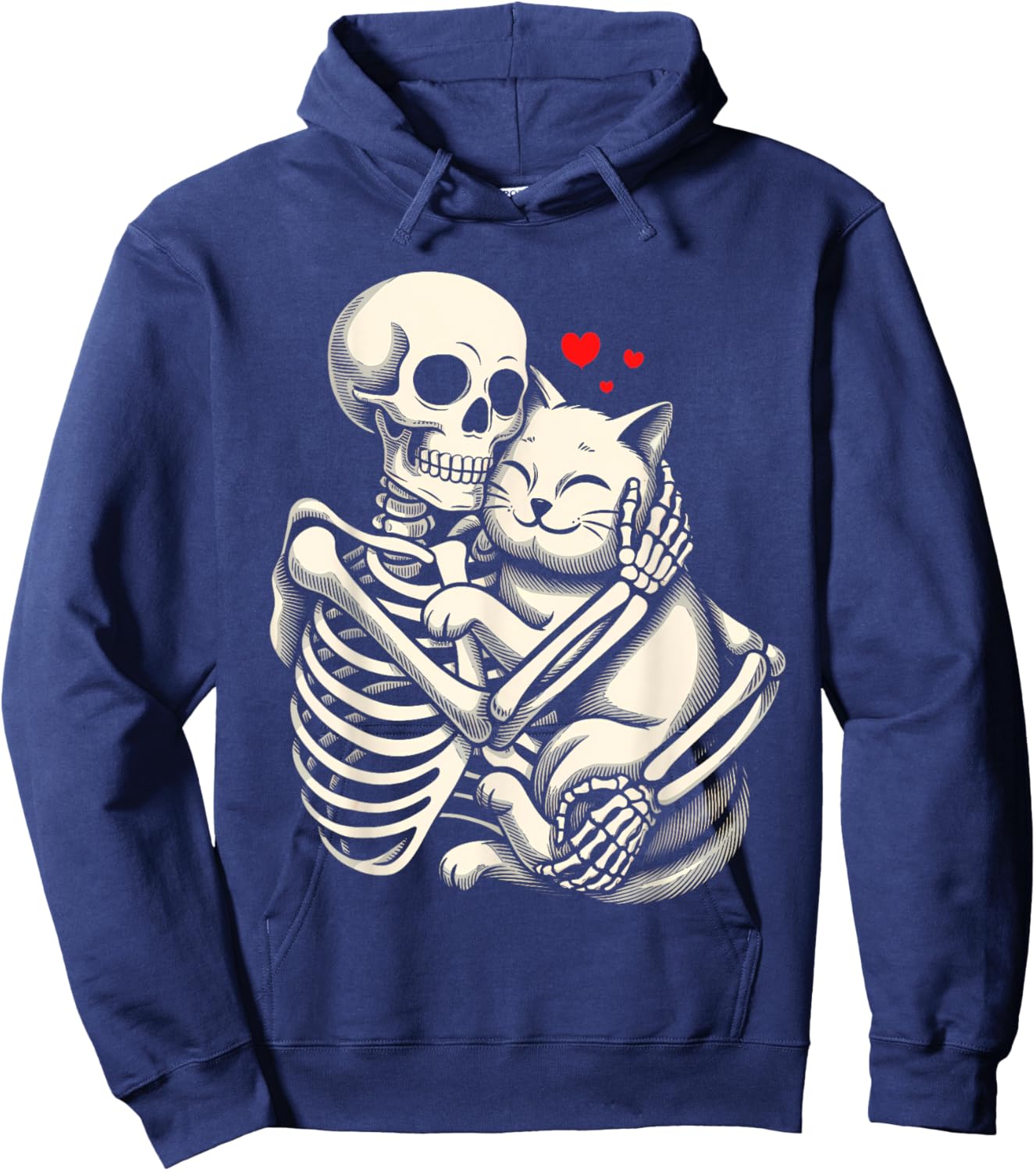 Skeleton Hugging Cat Halloween Cat Lover Cat Mom Dad Women Kids Hoodie - Hoodie | Navy