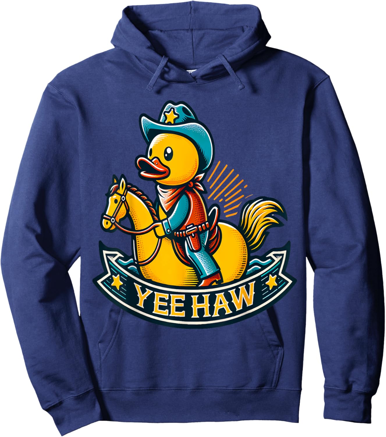 Cowboy Duck riding Horse Yeehaw Wild West Rubber Duck Hoodie - Hoodie | Navy